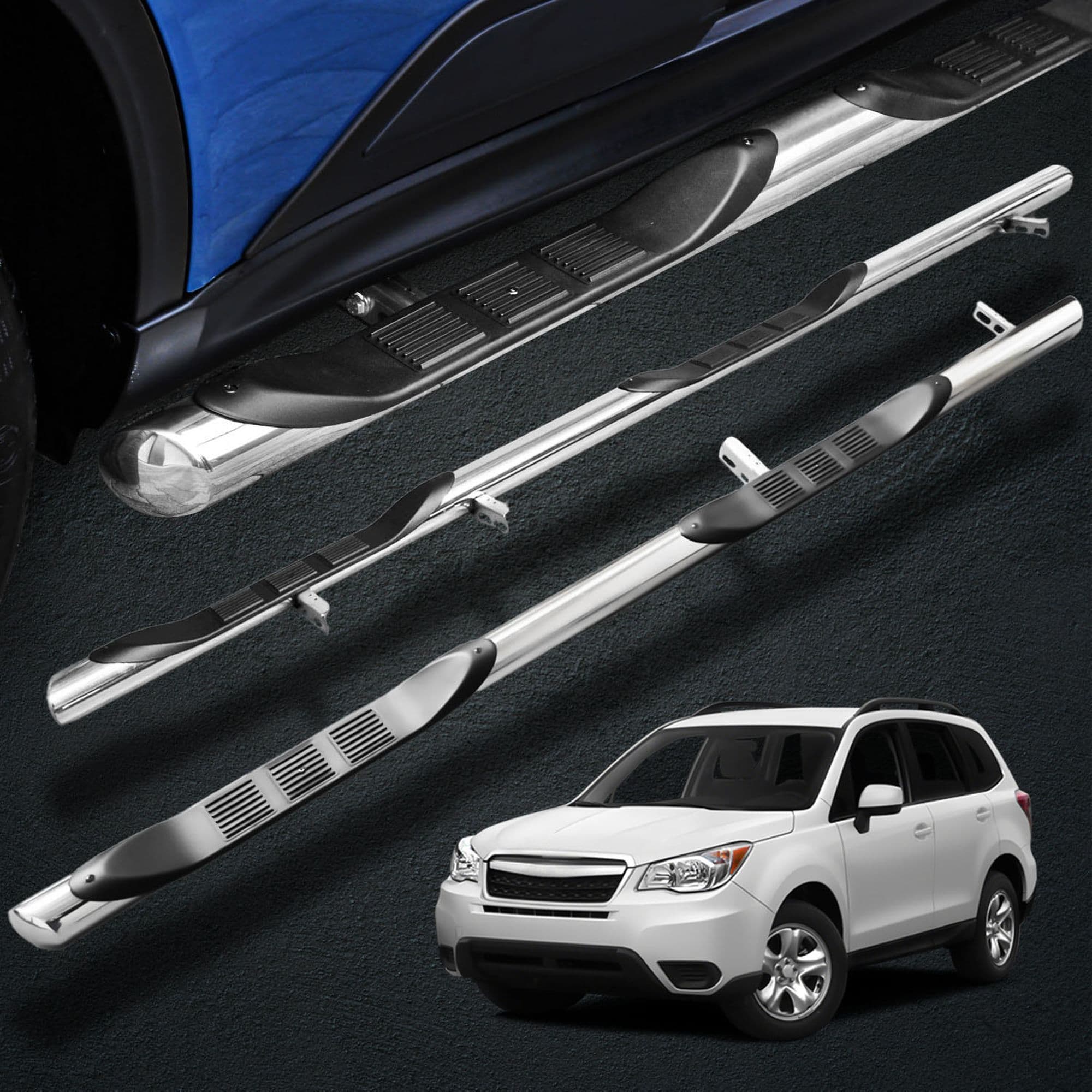 Side bars with steps BB005 — Chrome, Steel, Polished