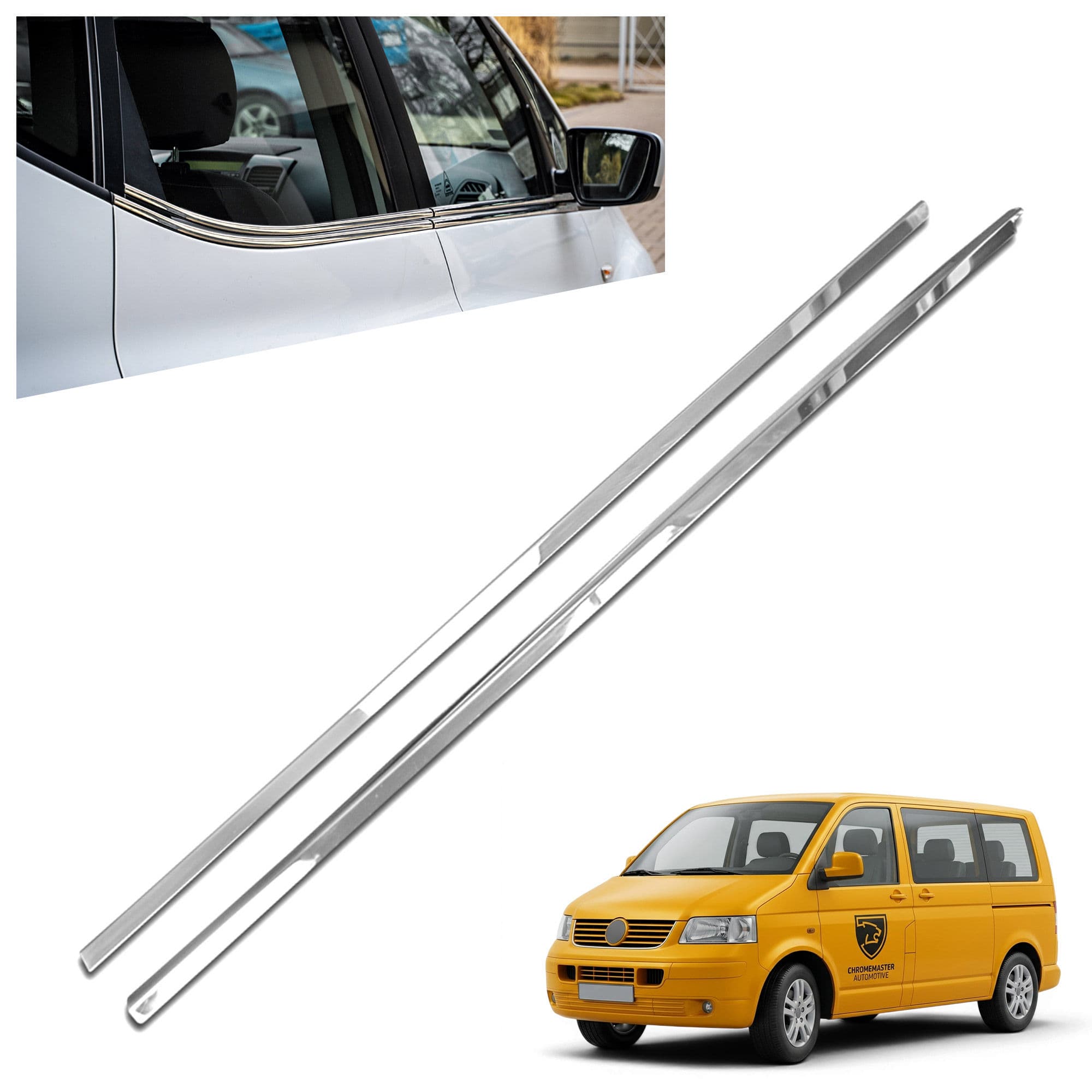 Lower side window trims — Chrome, Stainless steel, Polished