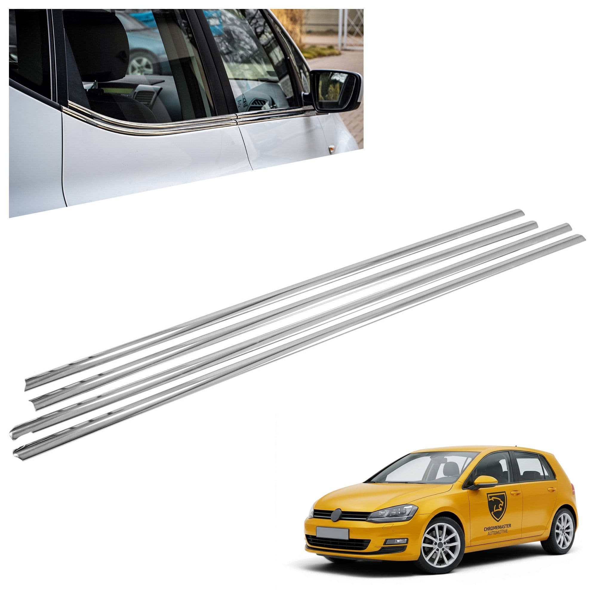 Lower side window trims — Chrome, Stainless steel, Polished
