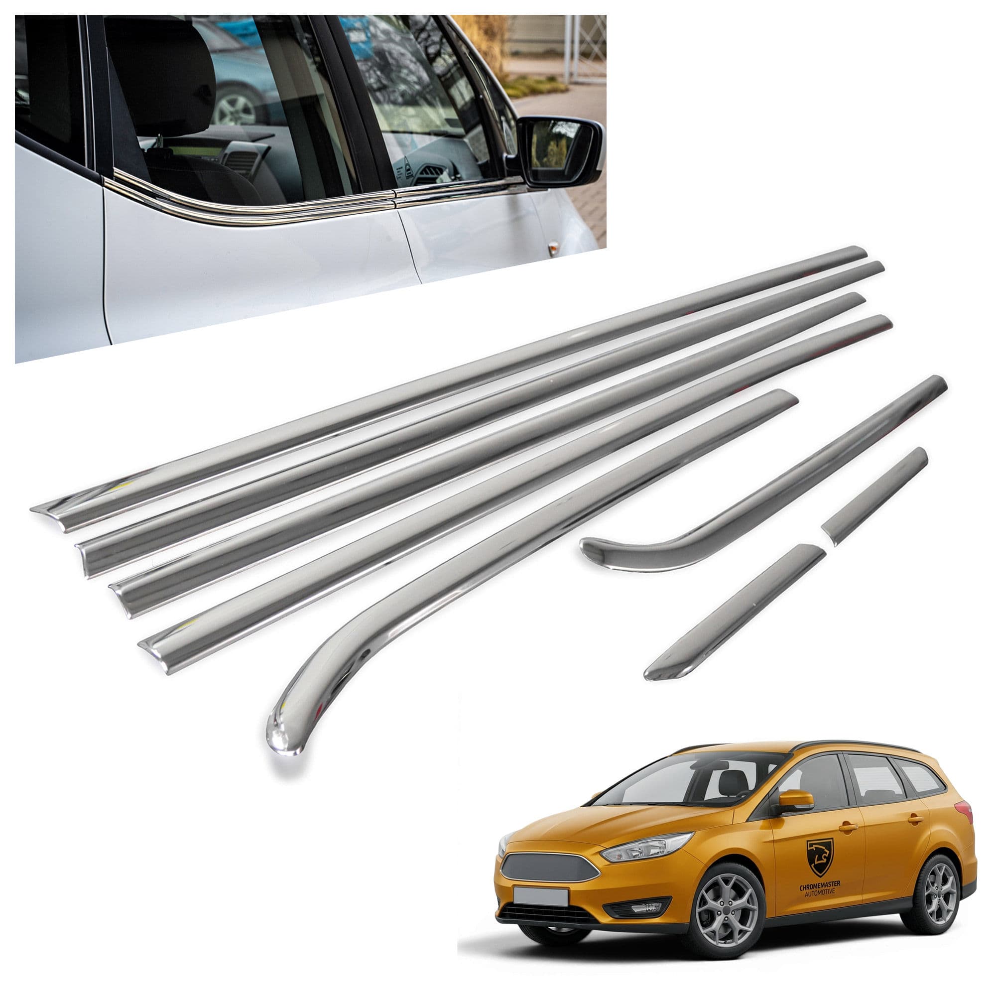 Lower side window trims — Chrome, Stainless steel, Polished