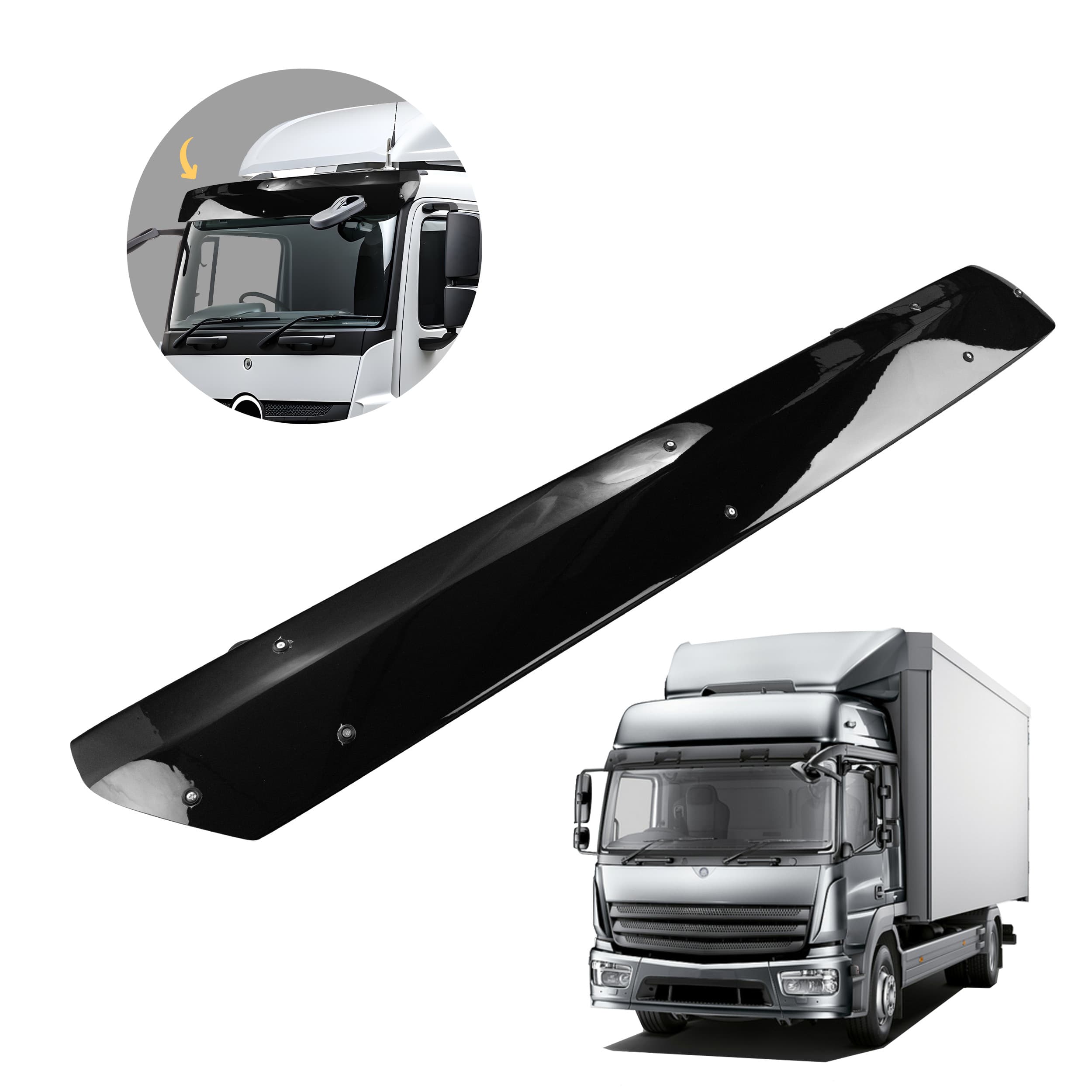 Front windshield sunshade — Black, ABS plastic, Shiny