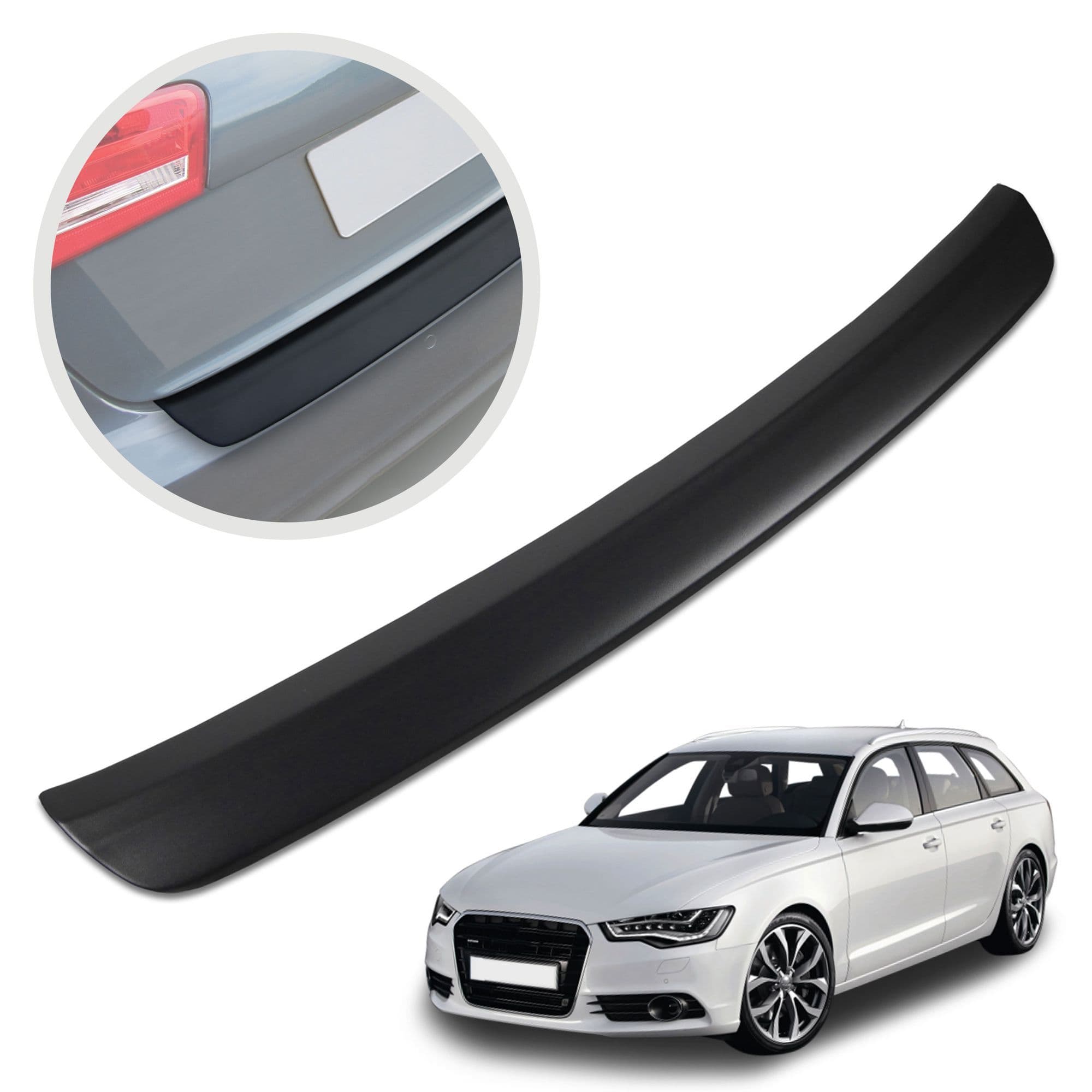 Rear bumper trim — Black, ABS plastic, Matte