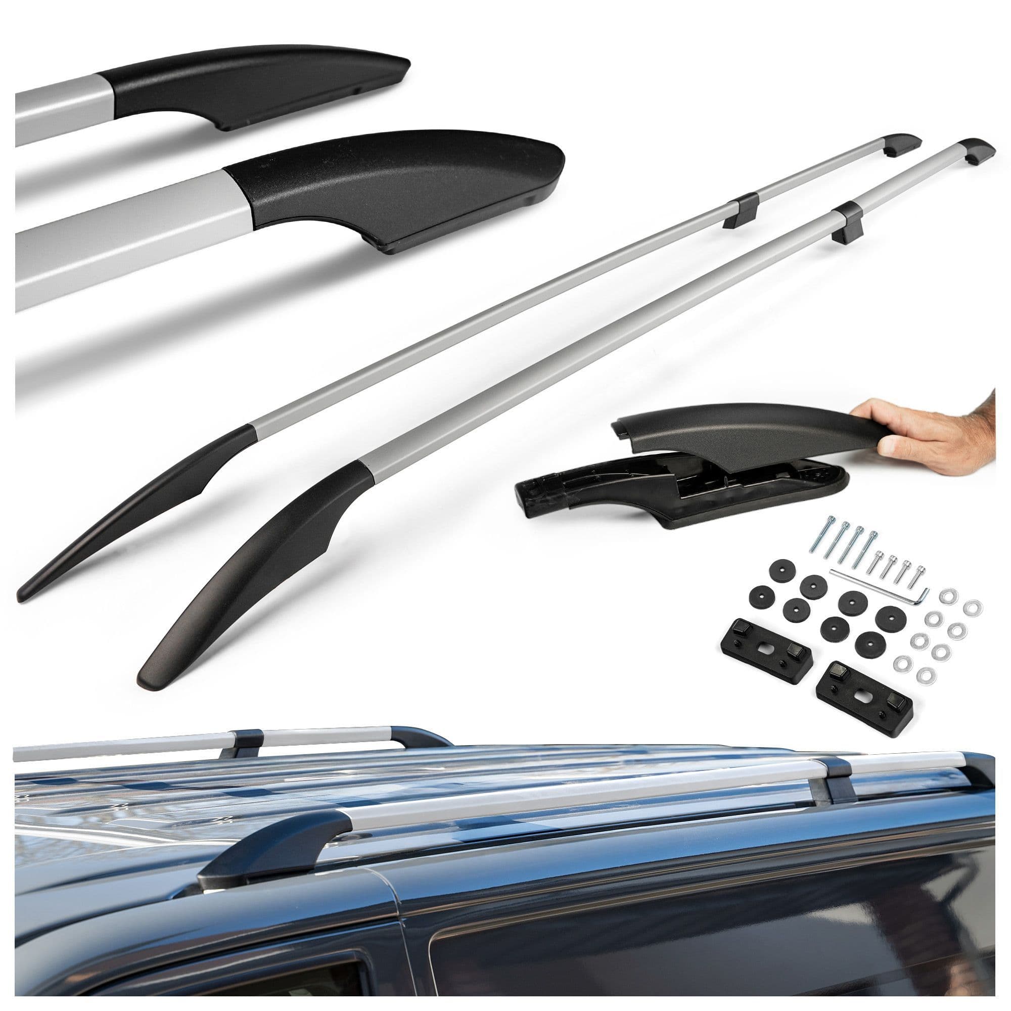 Split roof rails Solid — Silver, Aluminum | Plastic, Matte