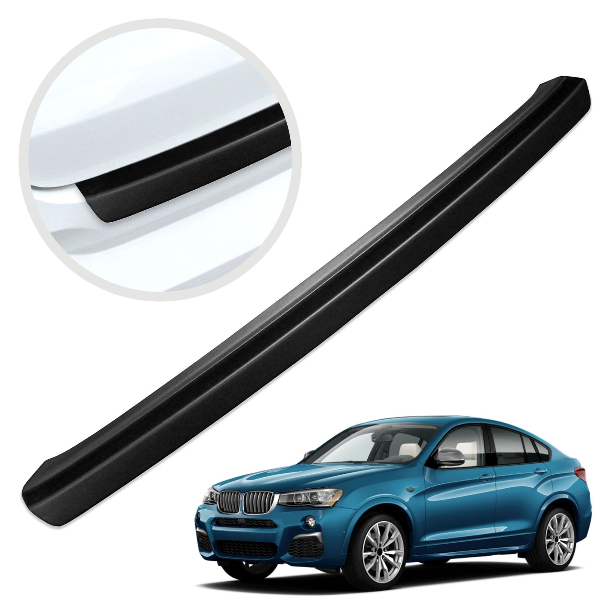 Rear bumper trim — Black, ABS plastic, Matte