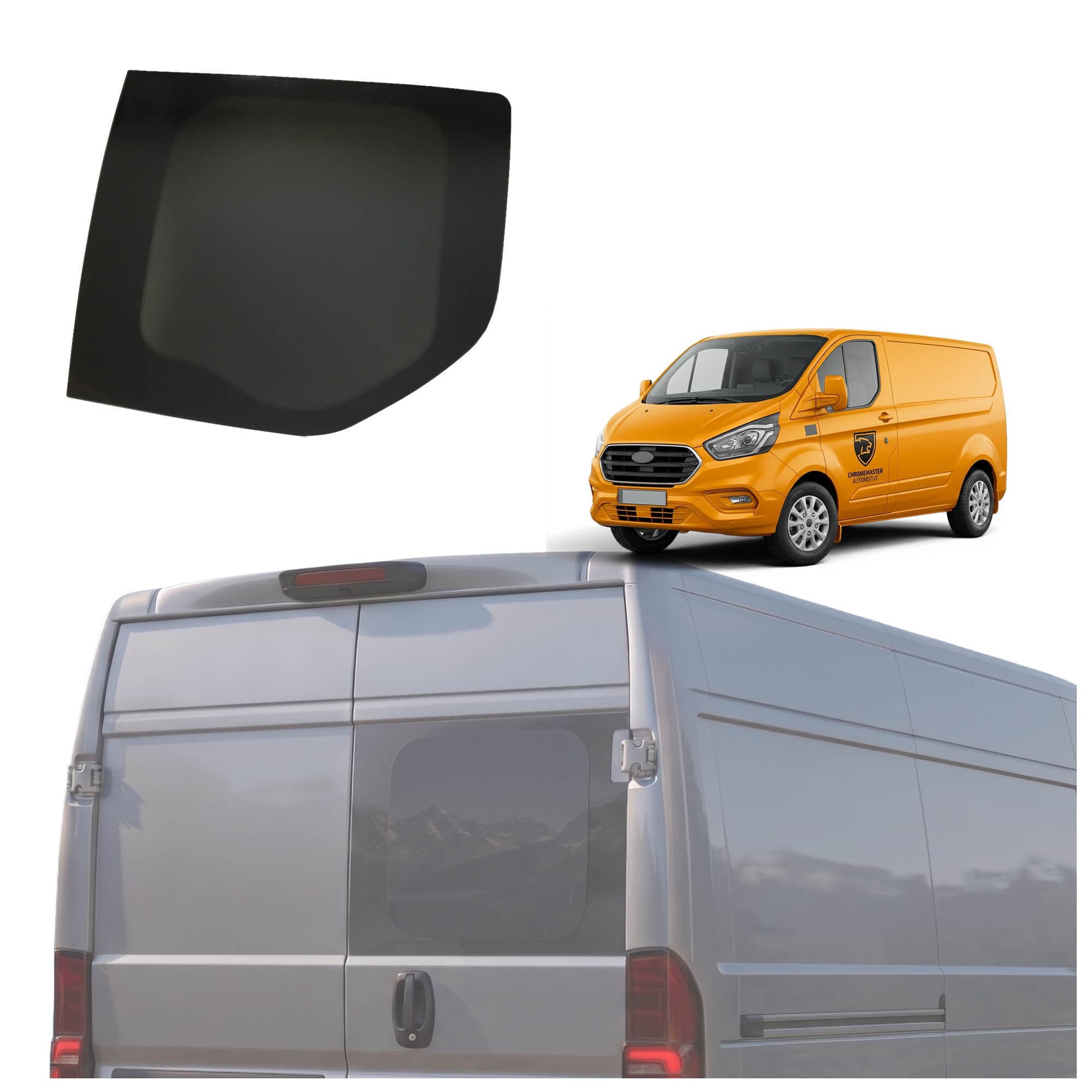 Right fixed window, twin rear doors Galaxy — Semi-transparent tinted, Glass, Polished