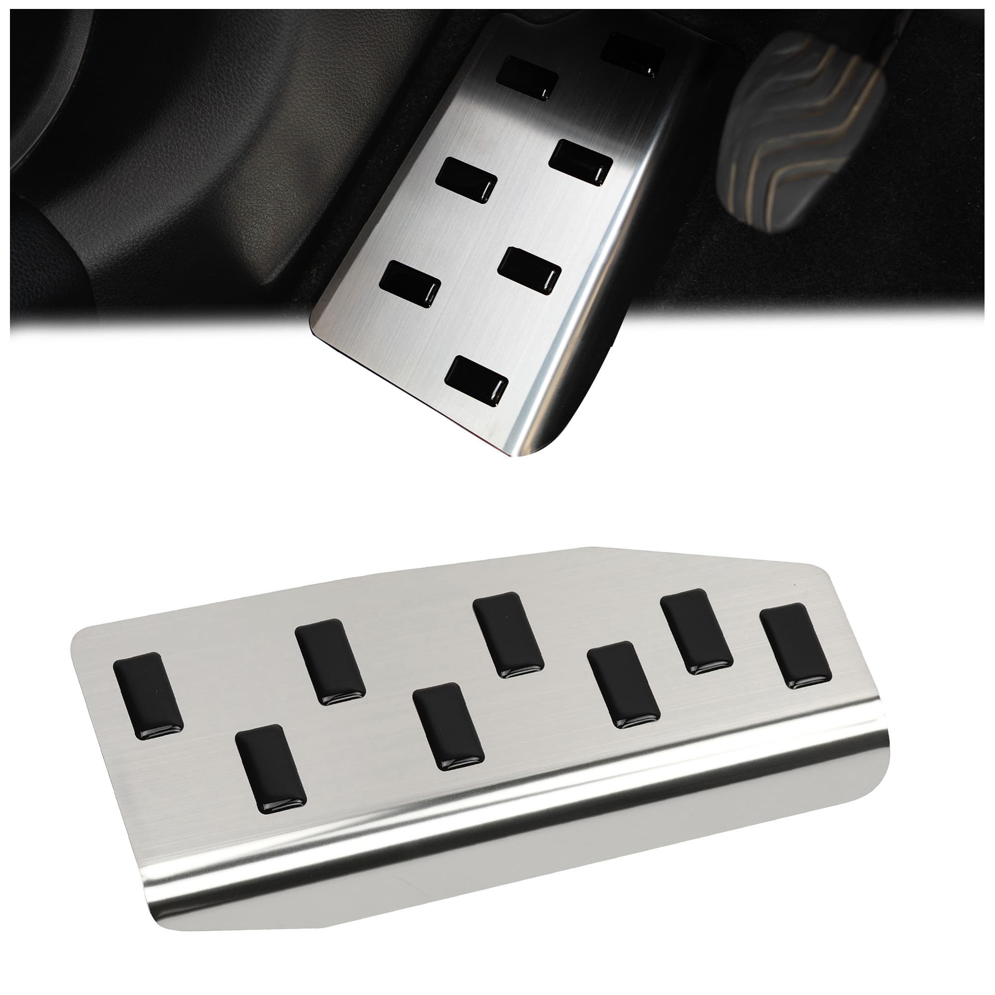 Footrest plate — Black | Silver, Stainless steel, Brushed