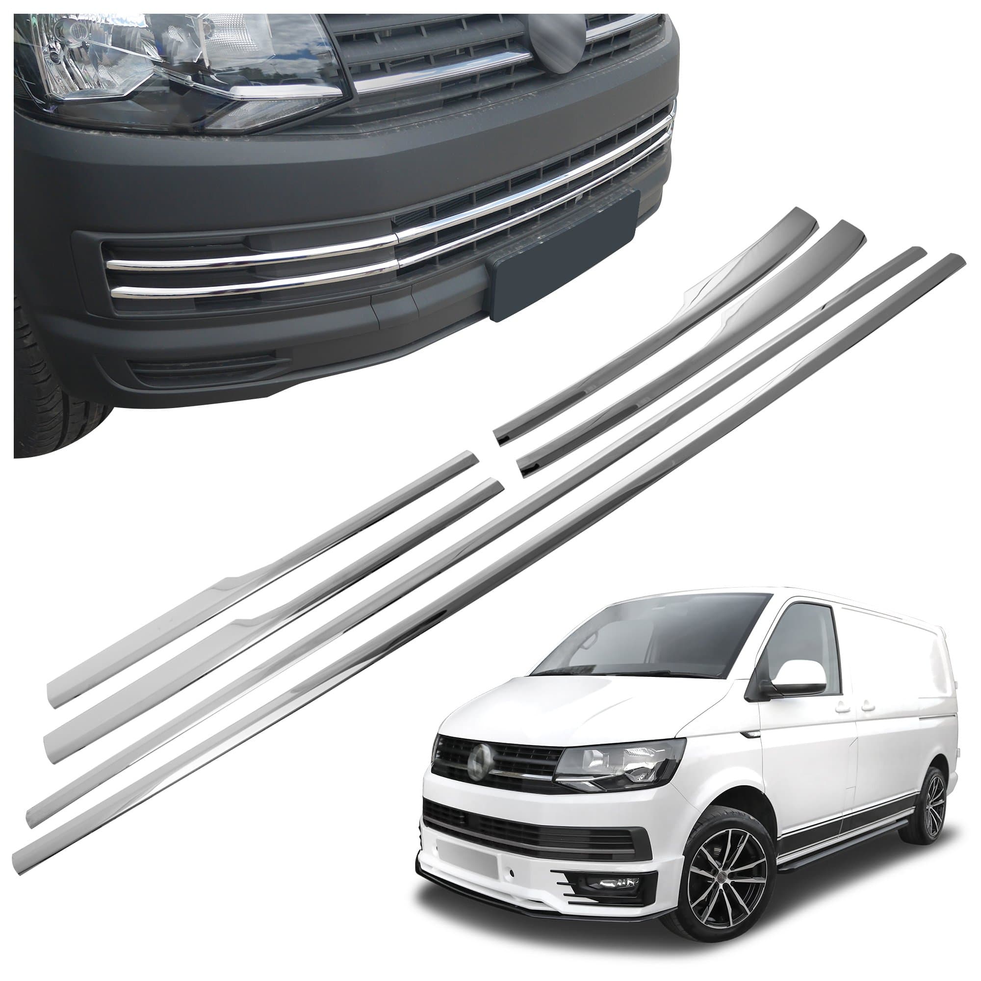 Front bumper grille trims — Chrome, Stainless steel, Polished