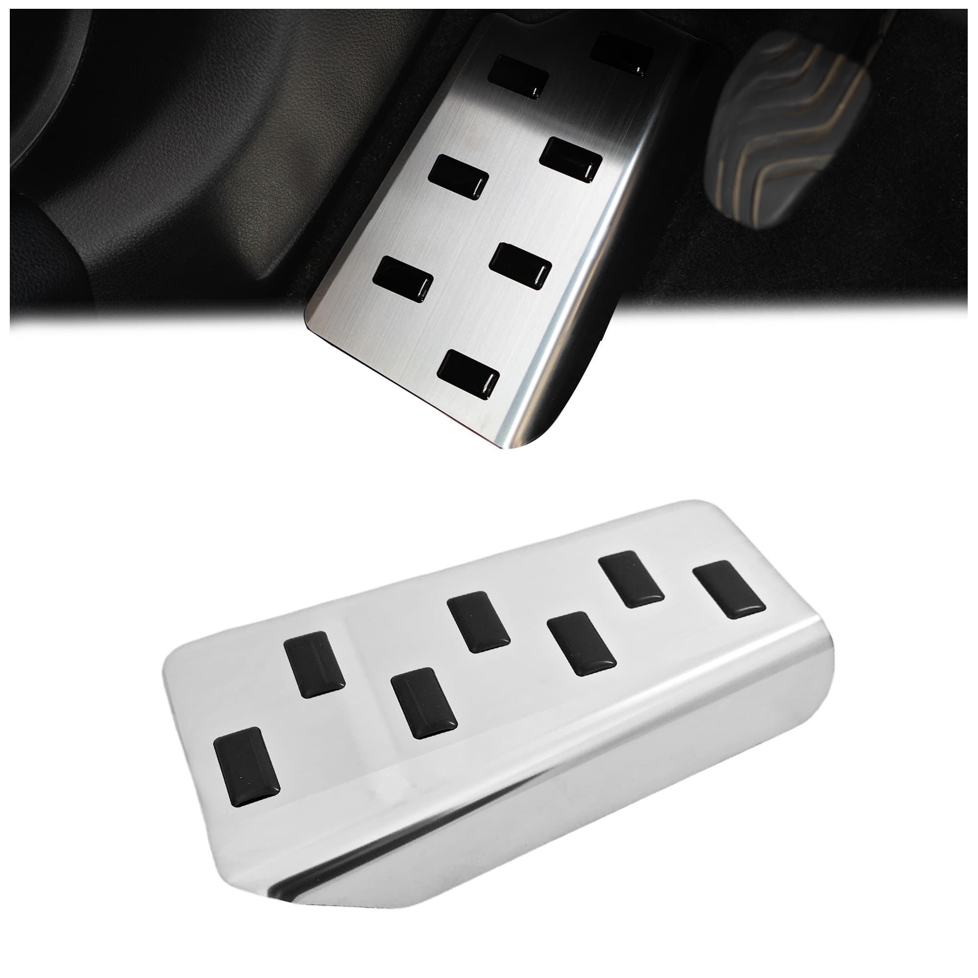Footrest plate — Black | Silver, Stainless steel, Brushed