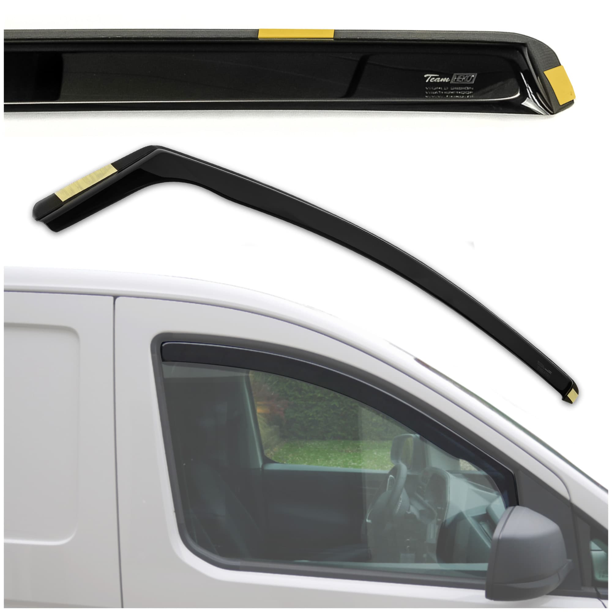 Side window deflectors — Translucent black smoked, Plastic, Shiny