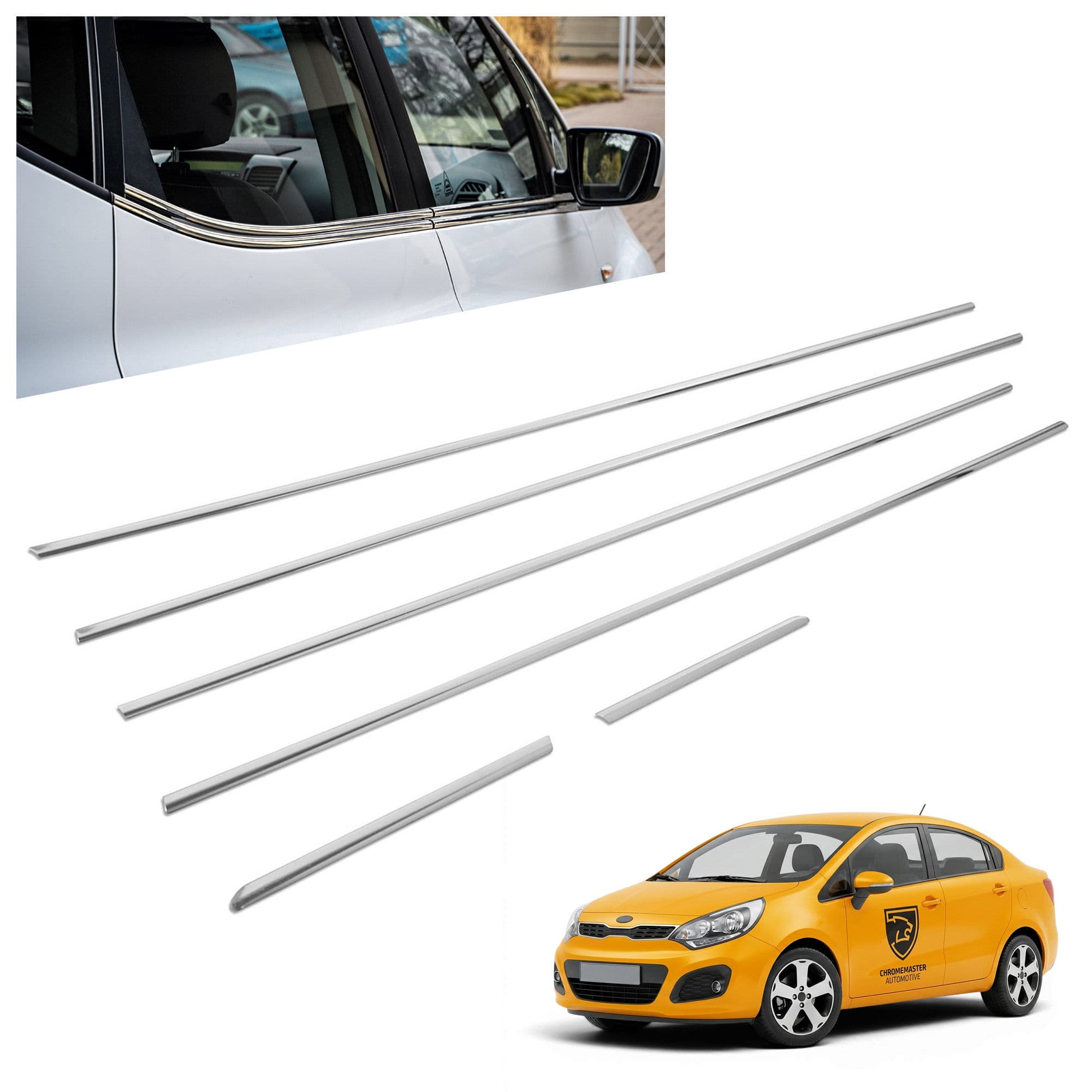 Moulures sous vitres latérales — Chrome, Acier inoxydable, Poli