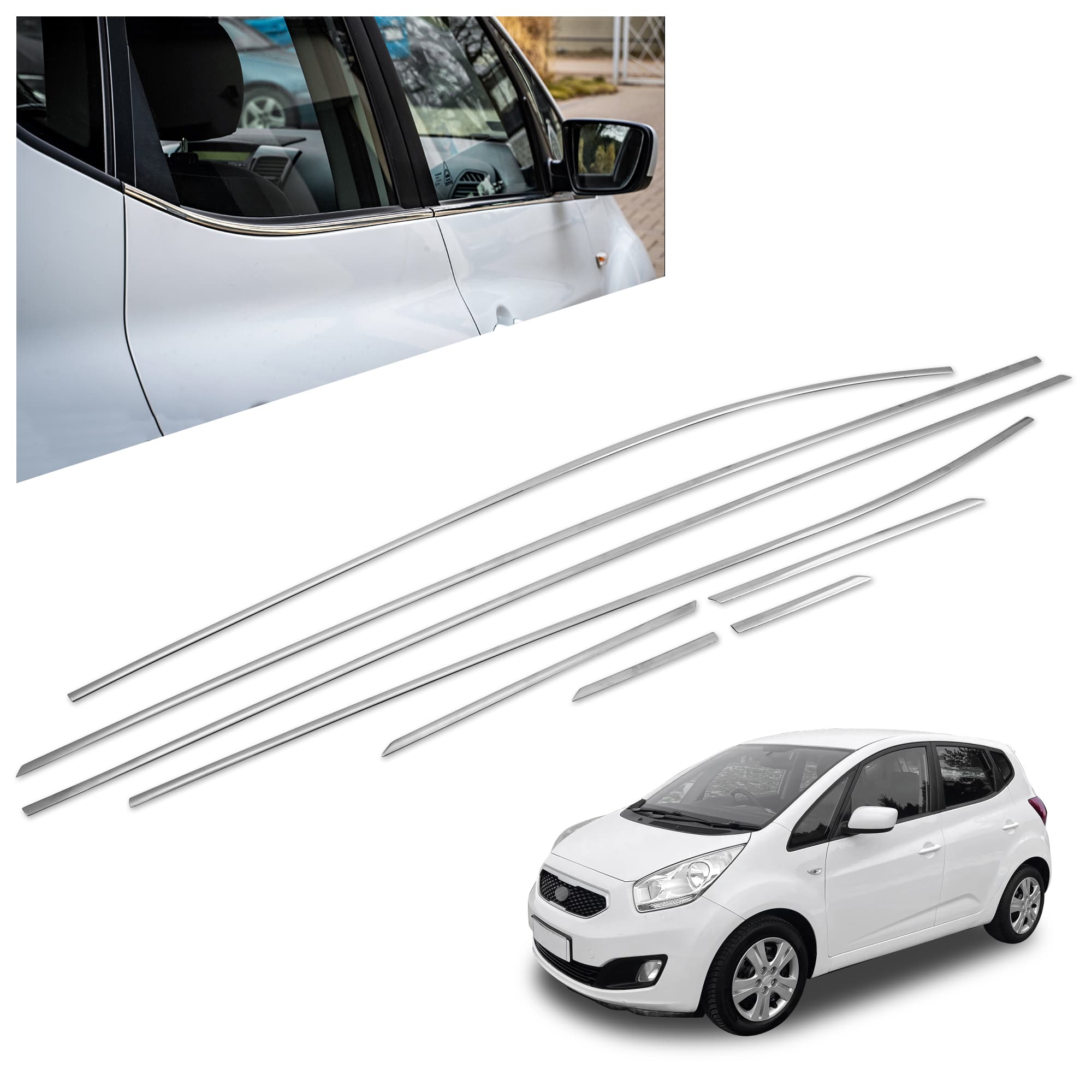 Moulures sous vitres latérales — Chrome, Acier inoxydable, Poli