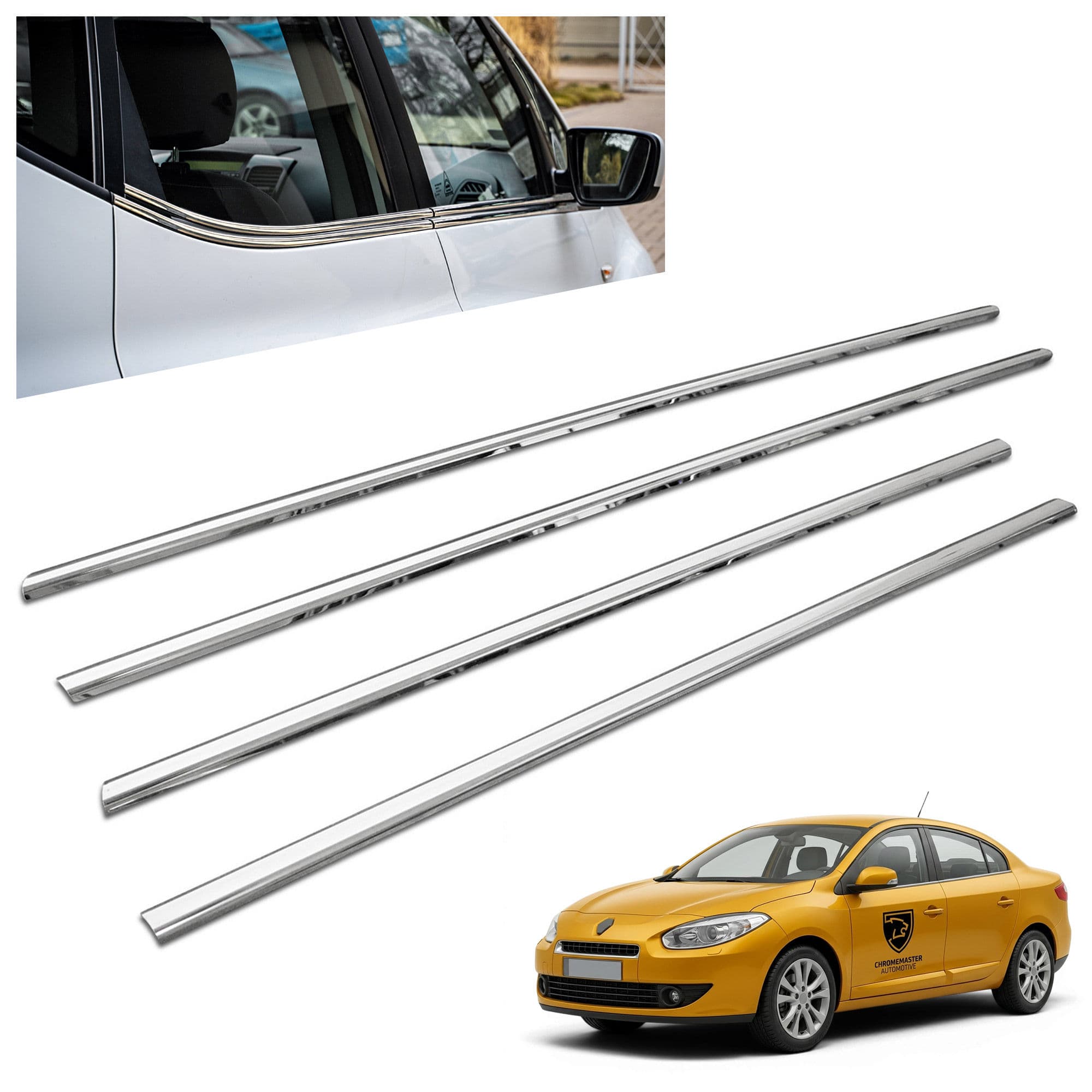 Lower side window trims — Chrome, Stainless steel, Polished