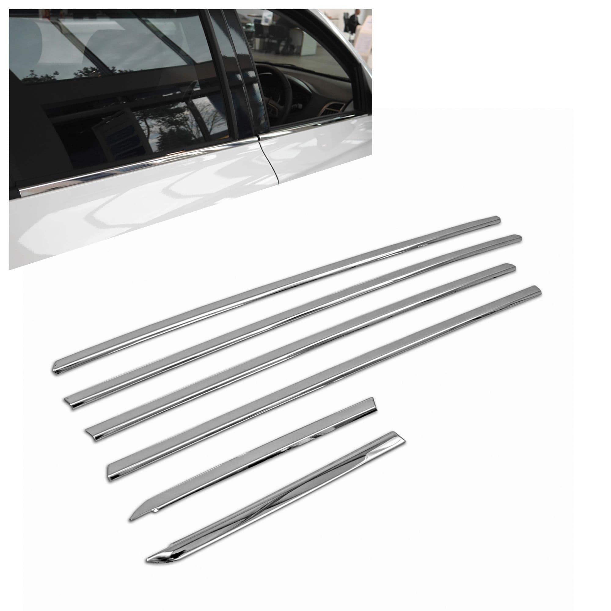 Lower side window trims — Chrome, Stainless steel, Polished