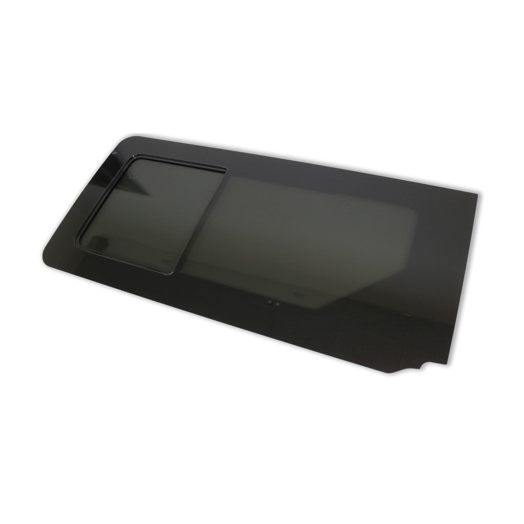 Sliding door right side window with opening insert Galaxy — Semi-transparent tinted, Glass, Polished