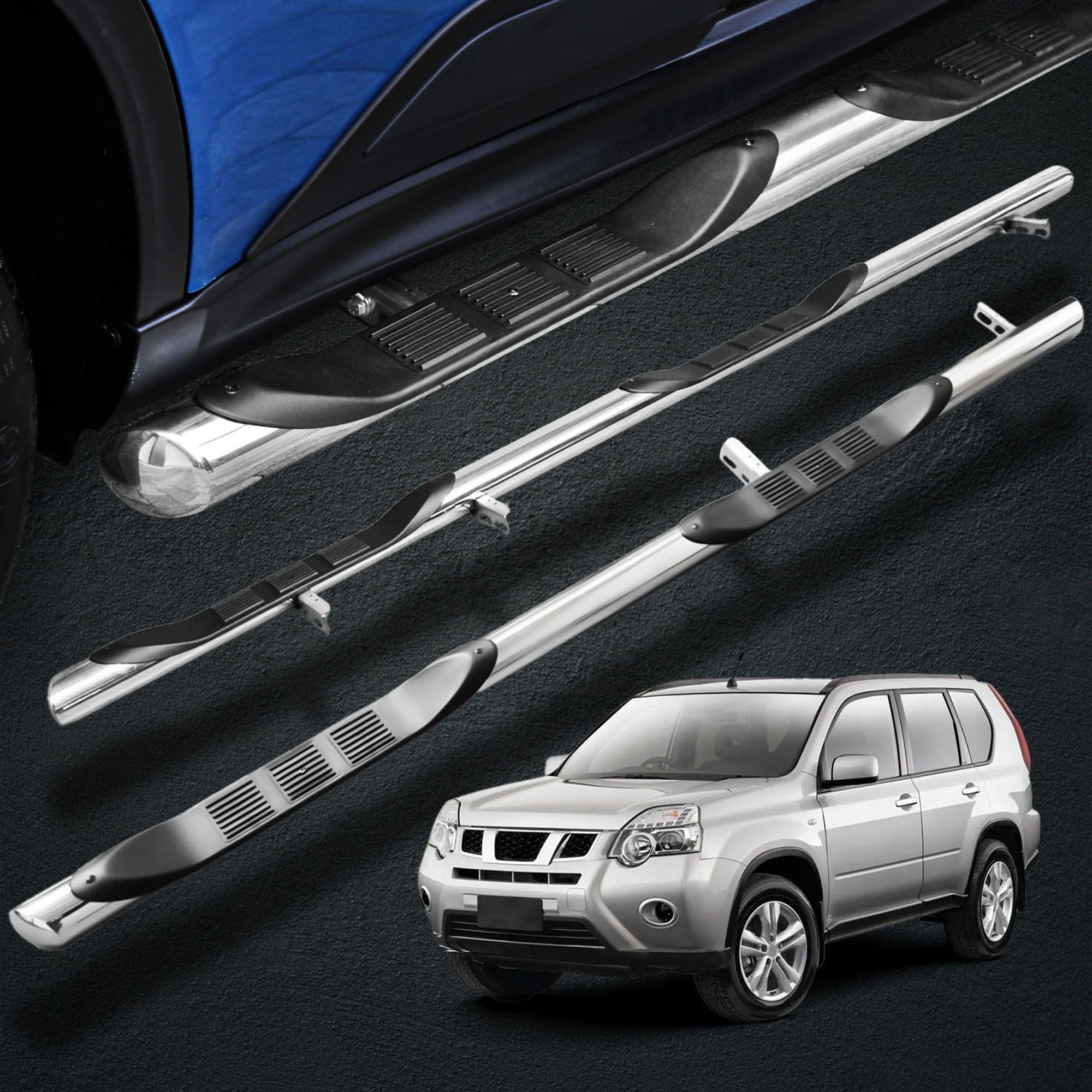 Side bars with steps BB005 — Chrome, Steel, Polished