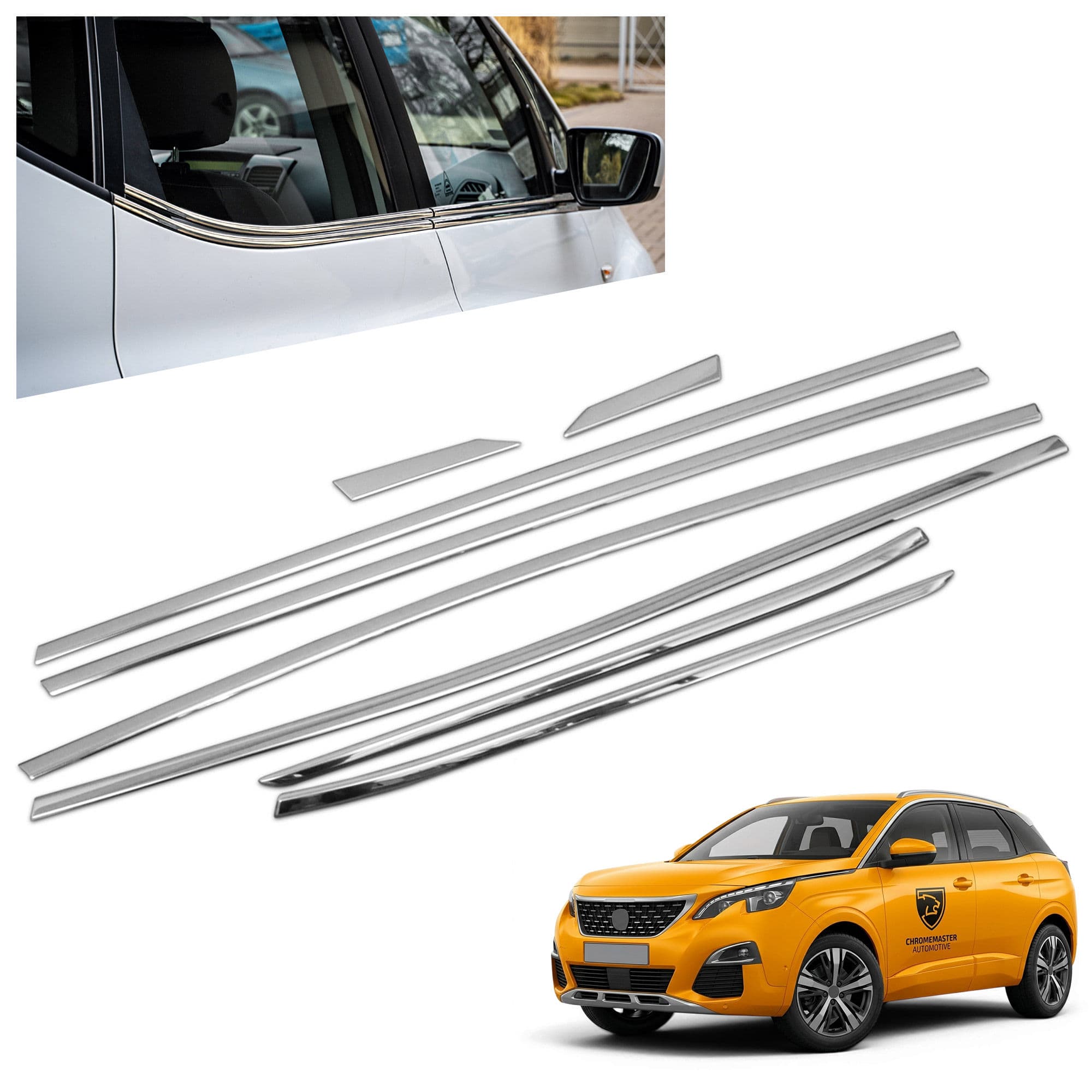 Lower side window trims — Chrome, Stainless steel, Polished