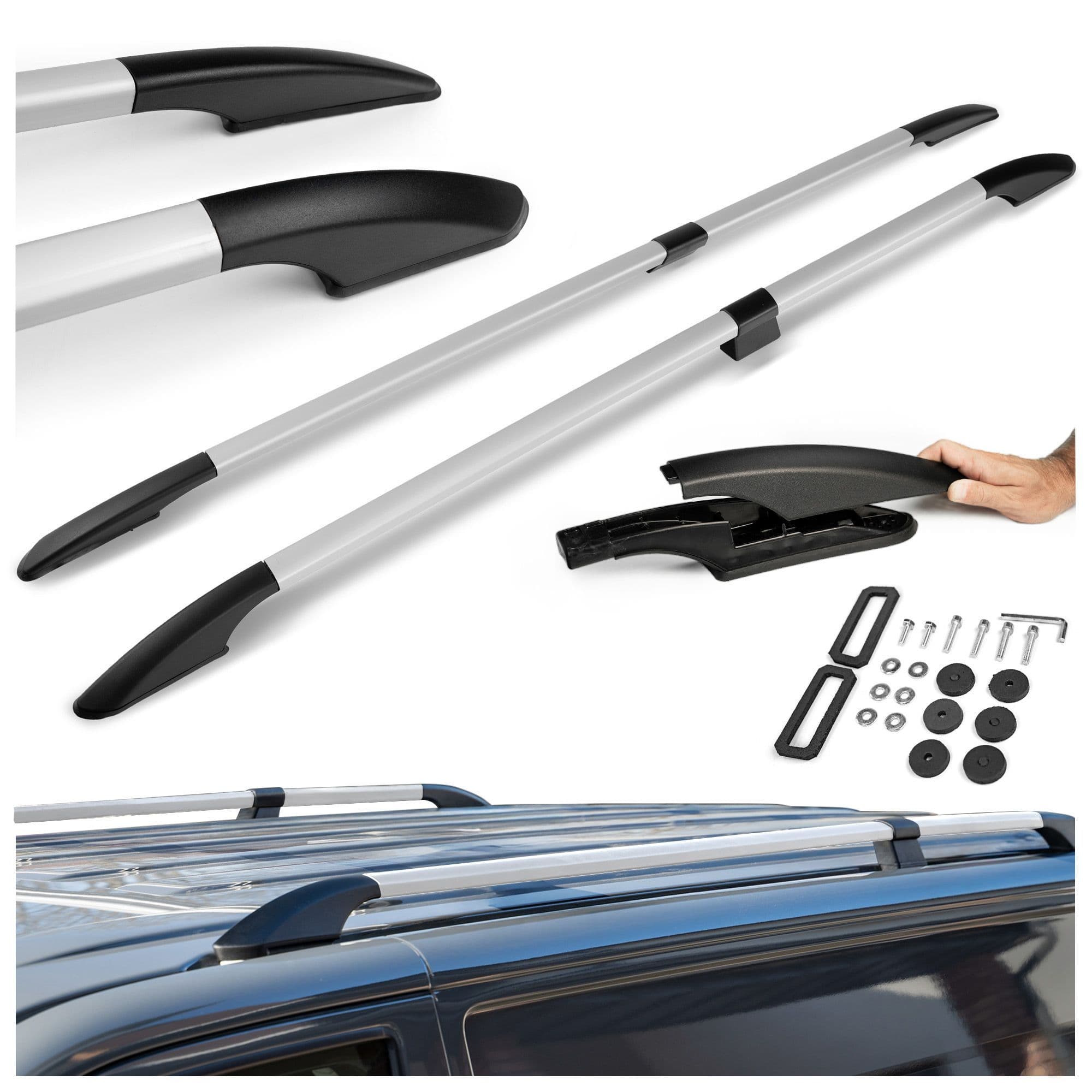 Split roof rails Solid — Silver, Aluminum | Plastic, Matte