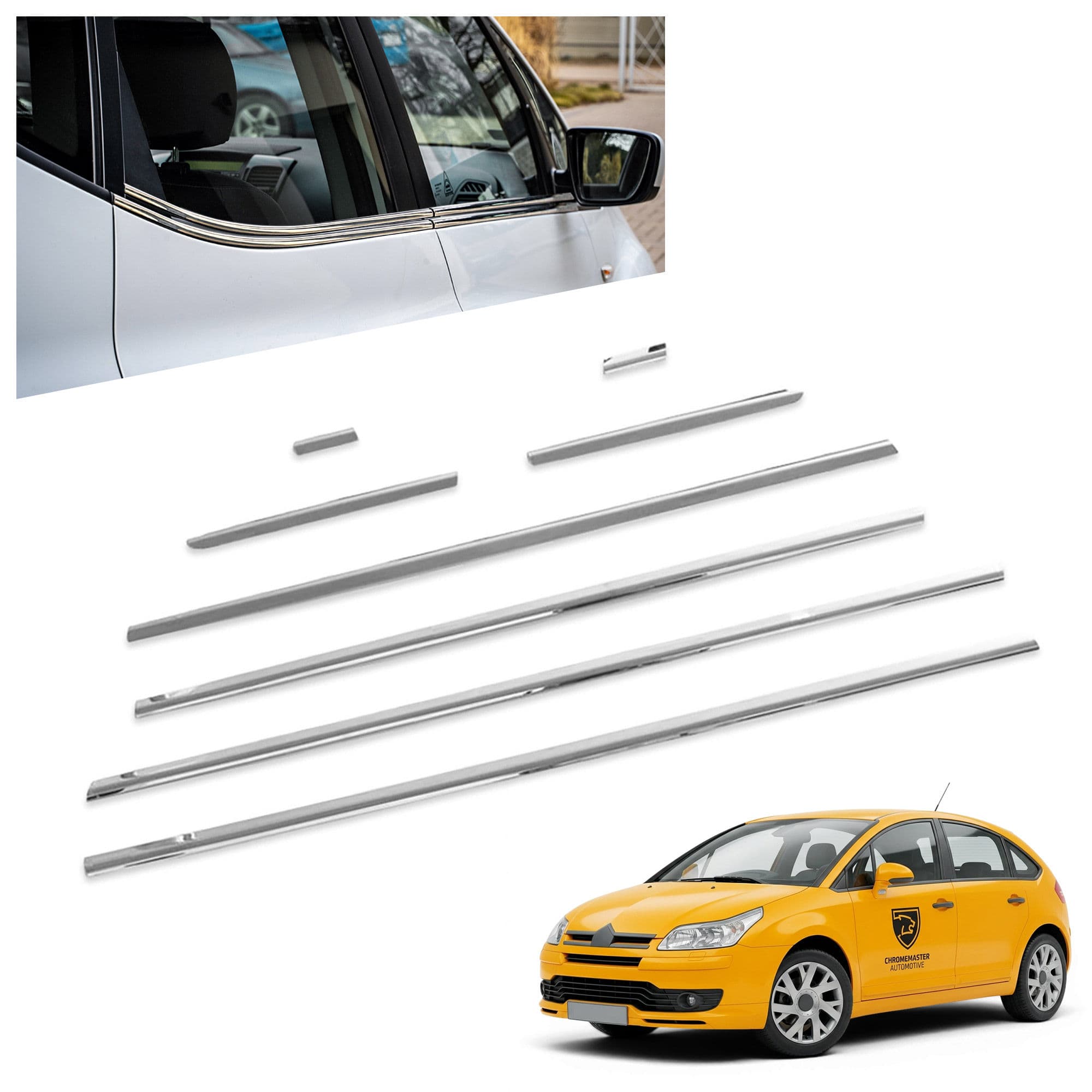 Lower side window trims — Chrome, Stainless steel, Polished