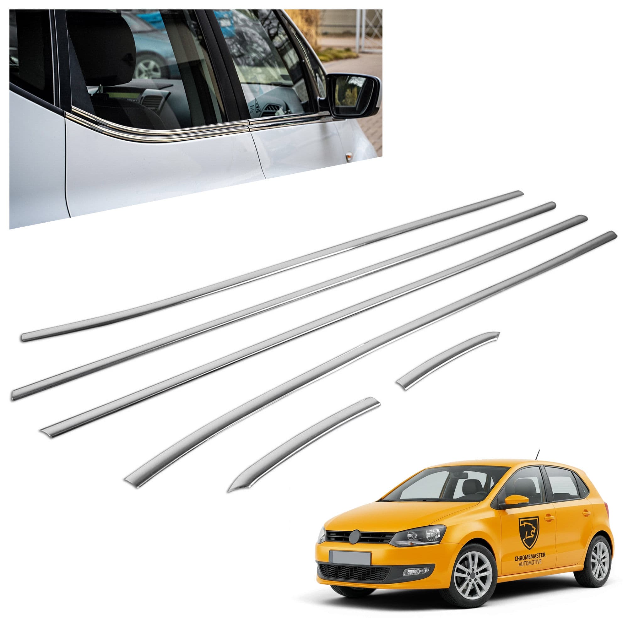 Lower side window trims — Chrome, Stainless steel, Polished