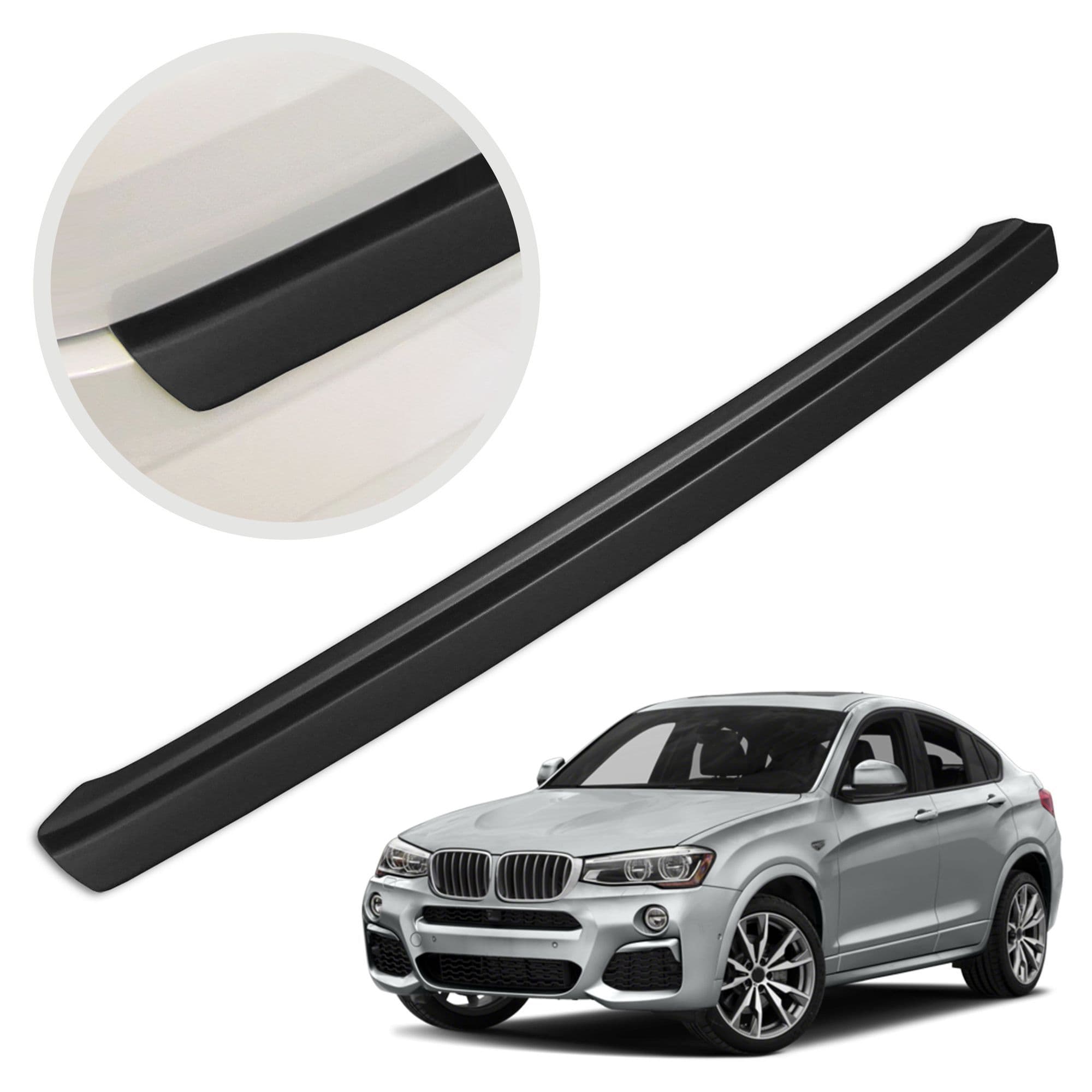 Rear bumper trim — Black, ABS plastic, Matte
