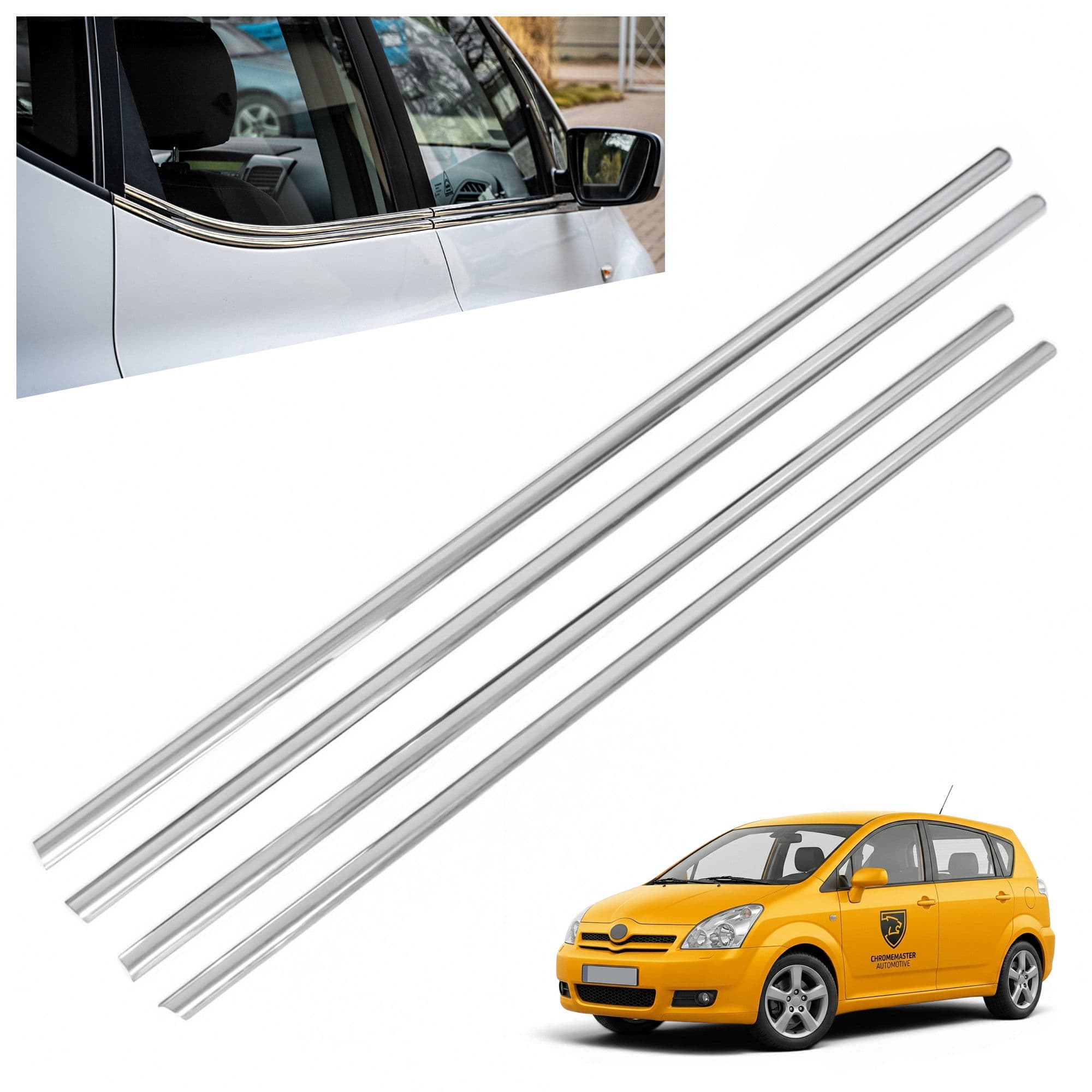 Lower side window trims — Chrome, Stainless steel, Polished