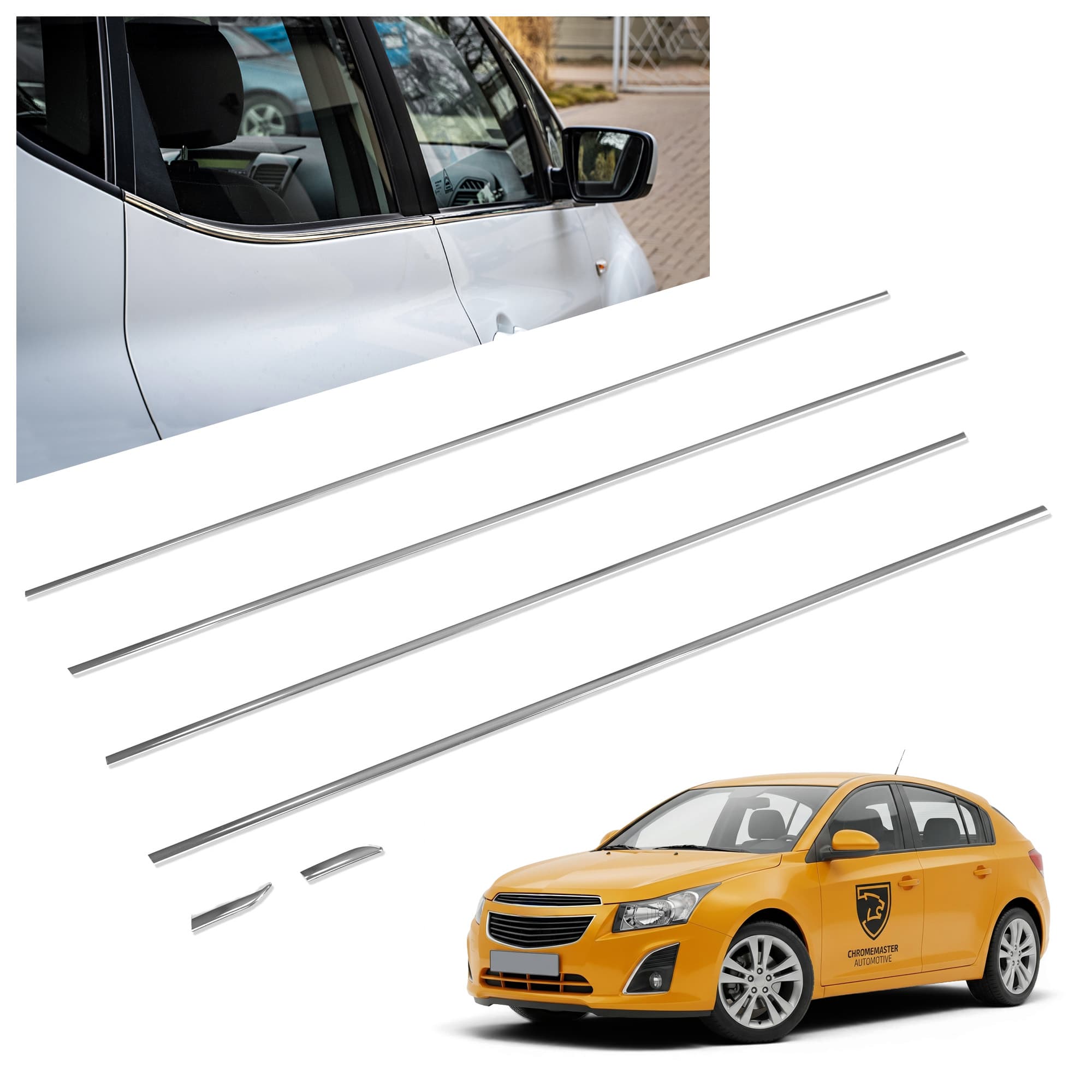 Lower side window trims — Chrome, Stainless steel, Polished