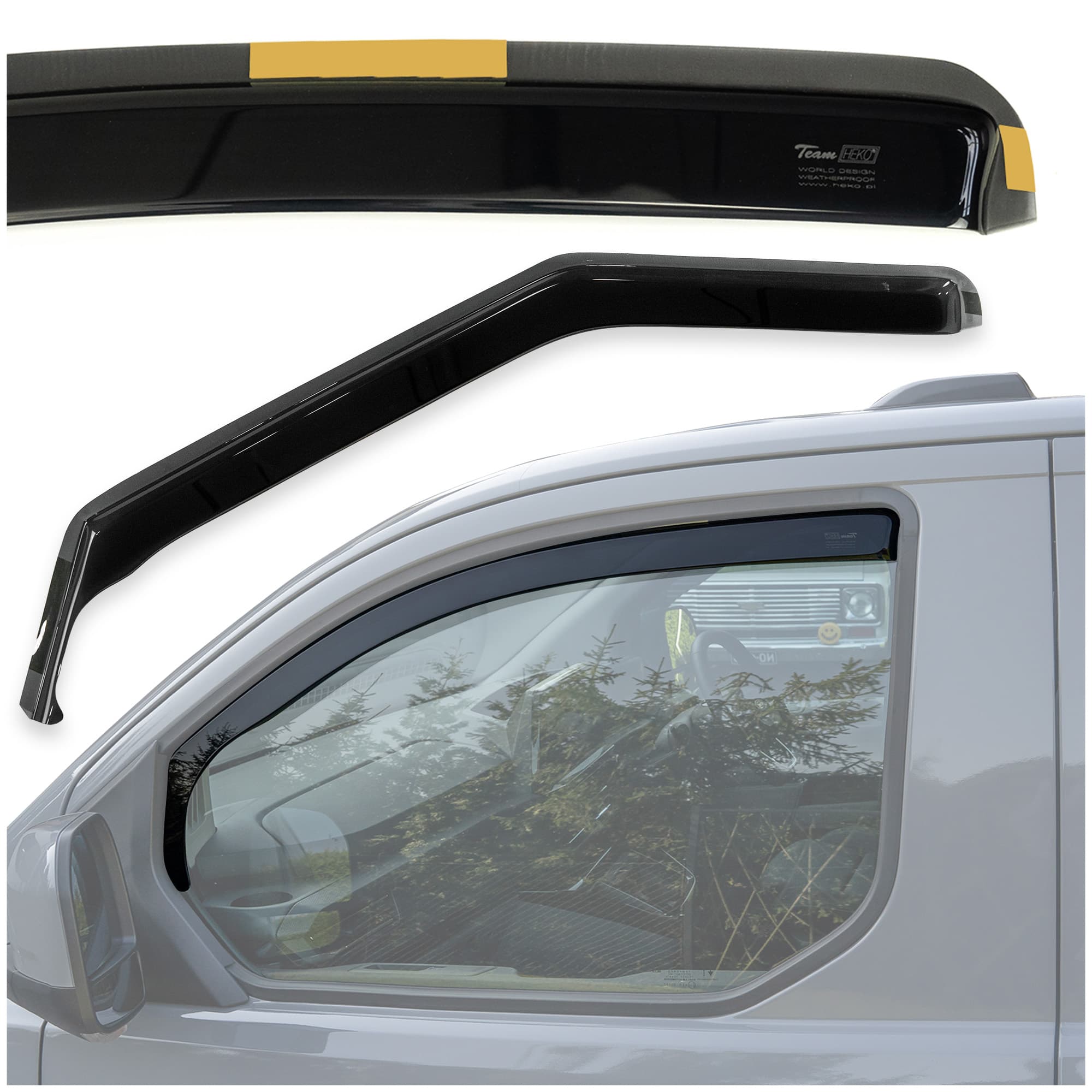 Front side window deflectors — Translucent black smoked, Plastic, Shiny