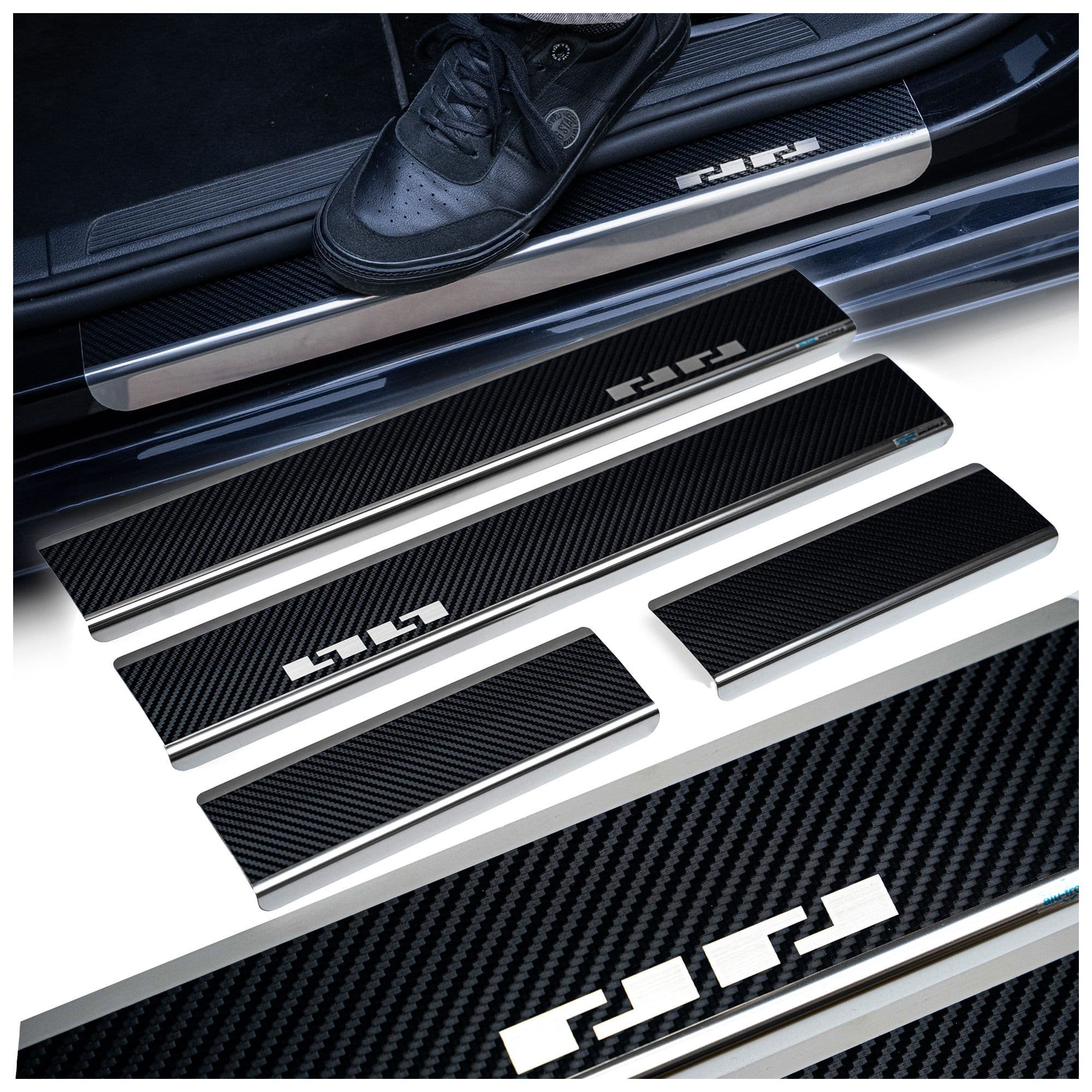 Seuils de porte — Noir | Argent, Acier inoxydable, Film vinyle imitation carbone
