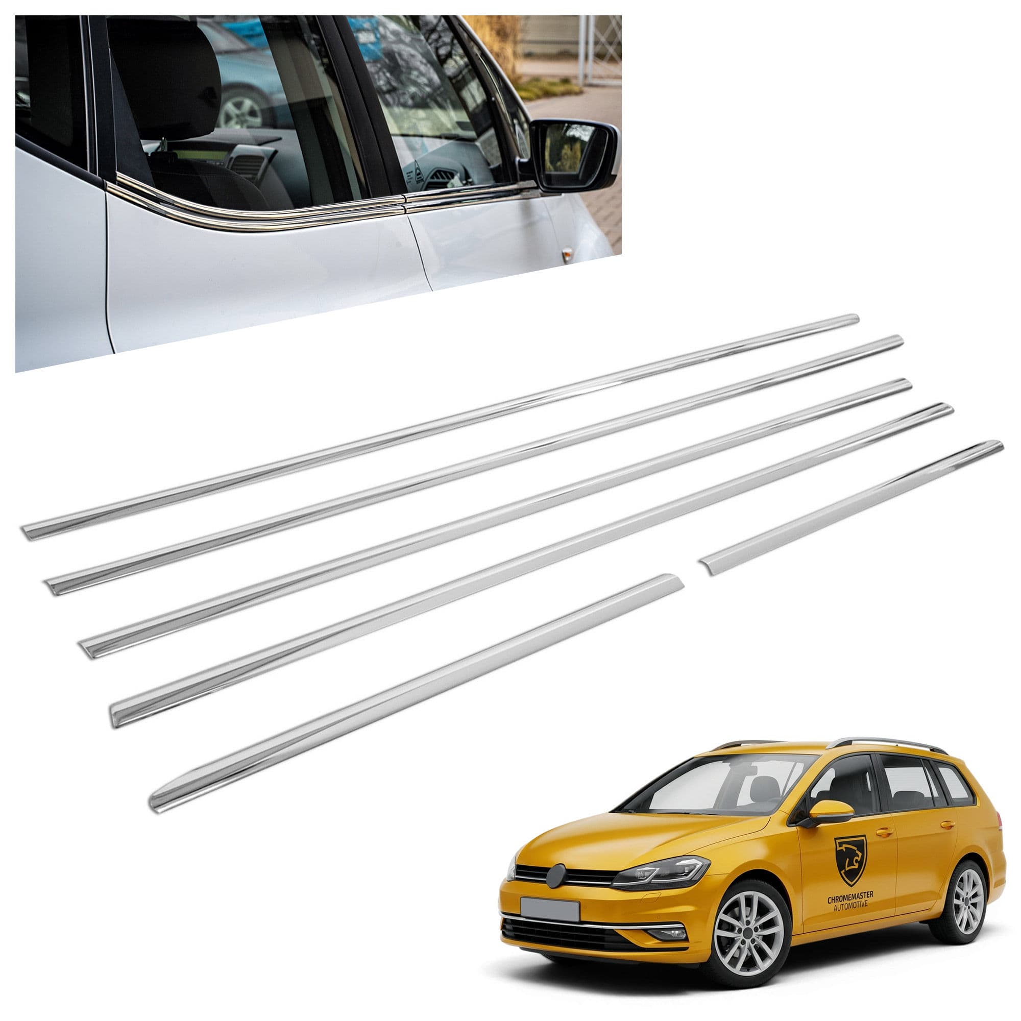 Lower side window trims — Chrome, Stainless steel, Polished