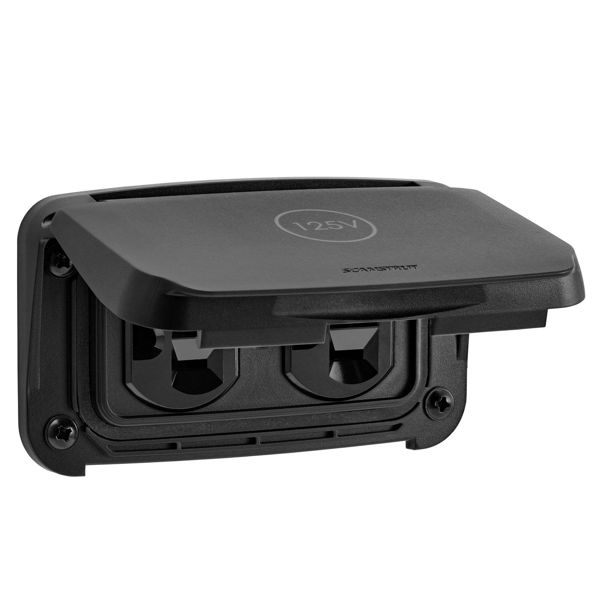 Dual 125V socket with protective cover Ventura — Black, Plastic, Matte