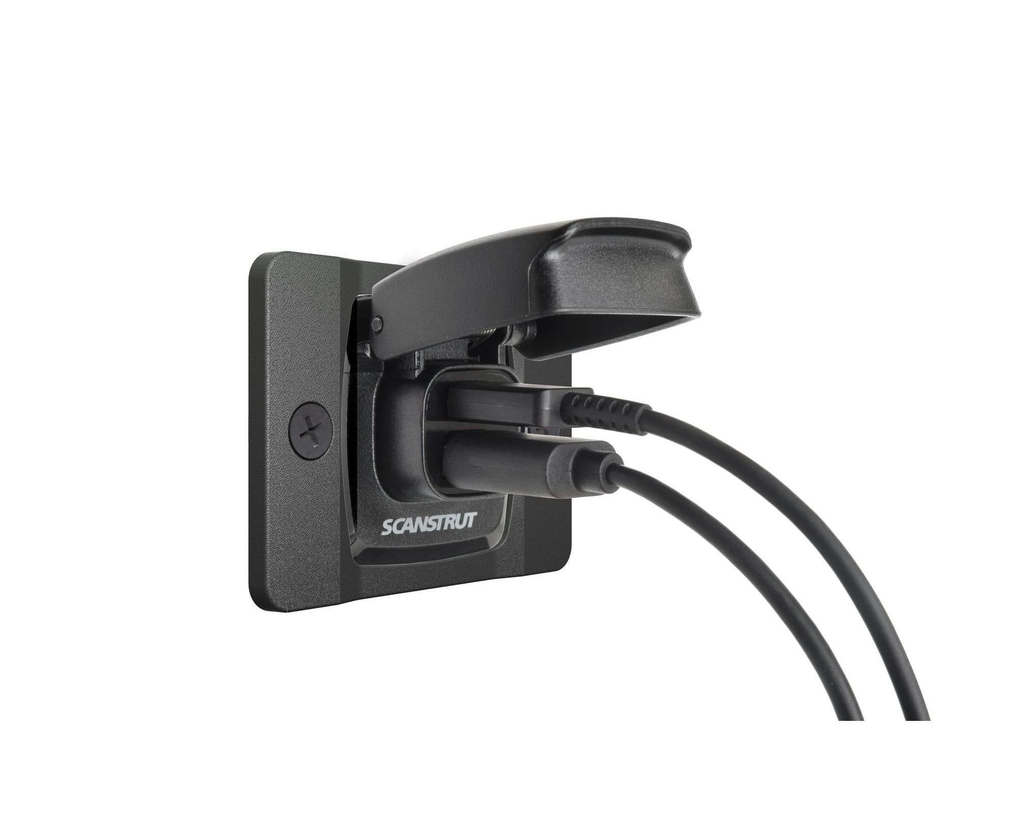 USB-A / USB-C power socket with protective cover and front mounting frame Flip Pro Fast Charge — Black, Plastic, Matte