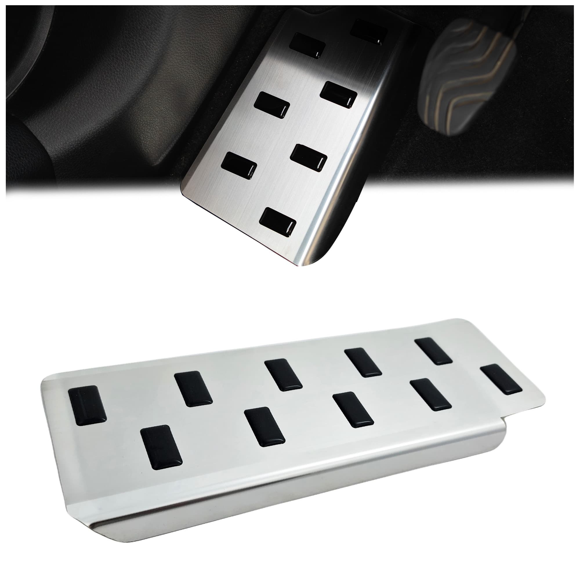 Footrest plate — Black | Silver, Stainless steel, Brushed