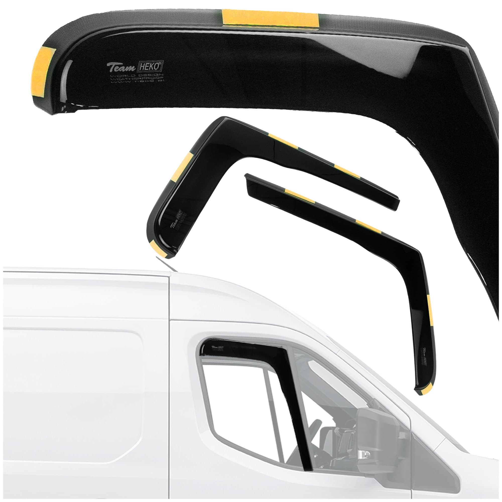 Side window deflectors — Translucent black smoked, Plastic, Shiny