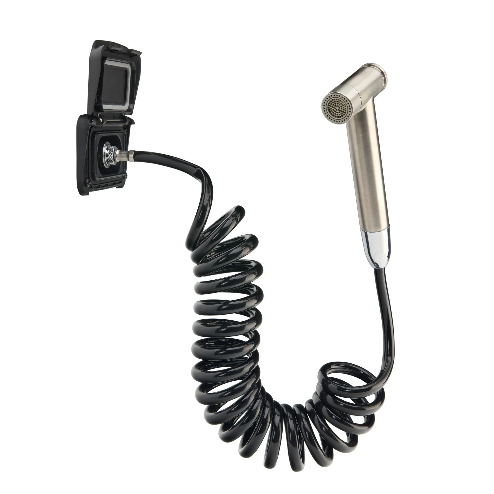 Water socket with quick coupling and shower set Ventura — Black | Silver, Steel | Plastic, Matte