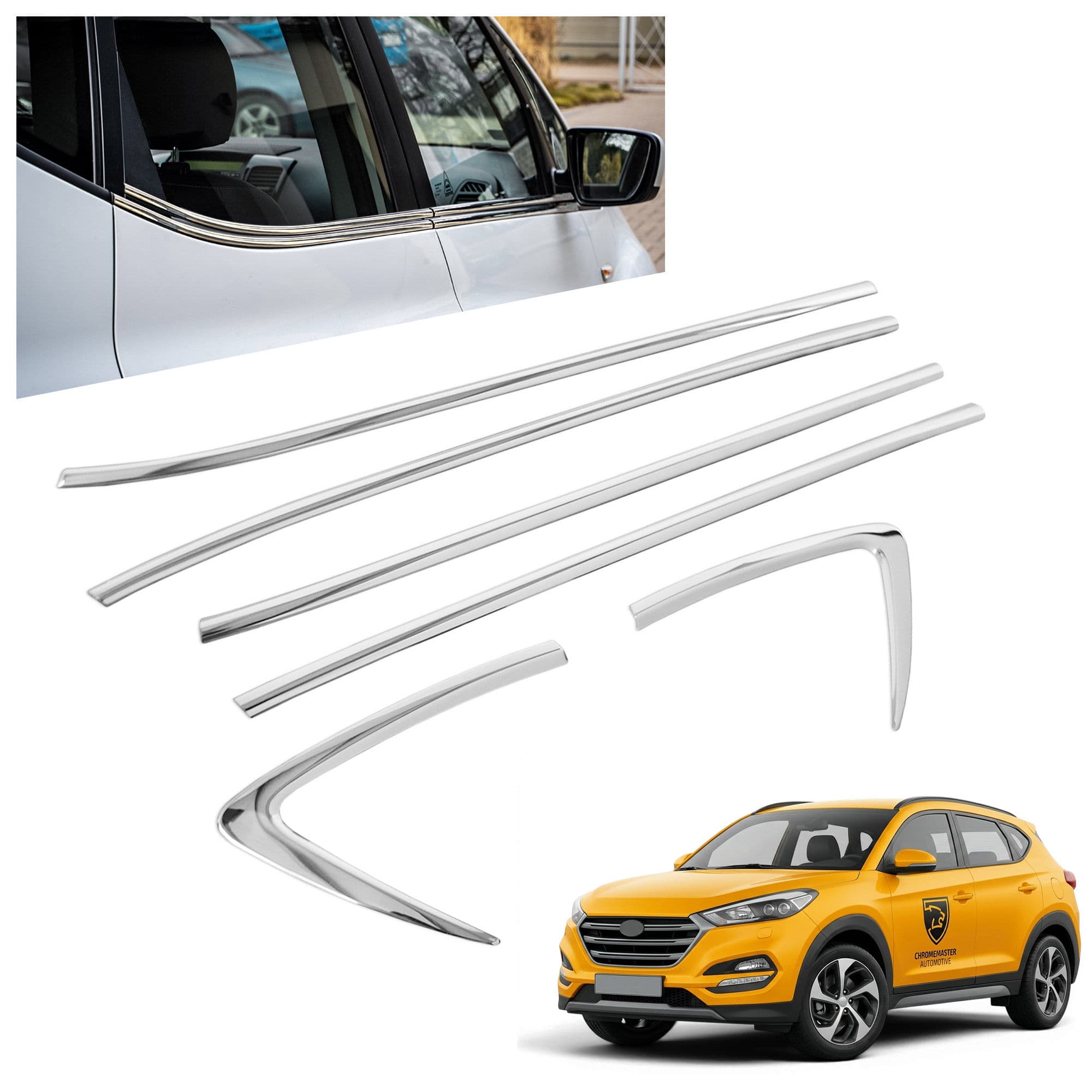 Moulures sous vitres latérales — Chrome, Acier inoxydable, Poli