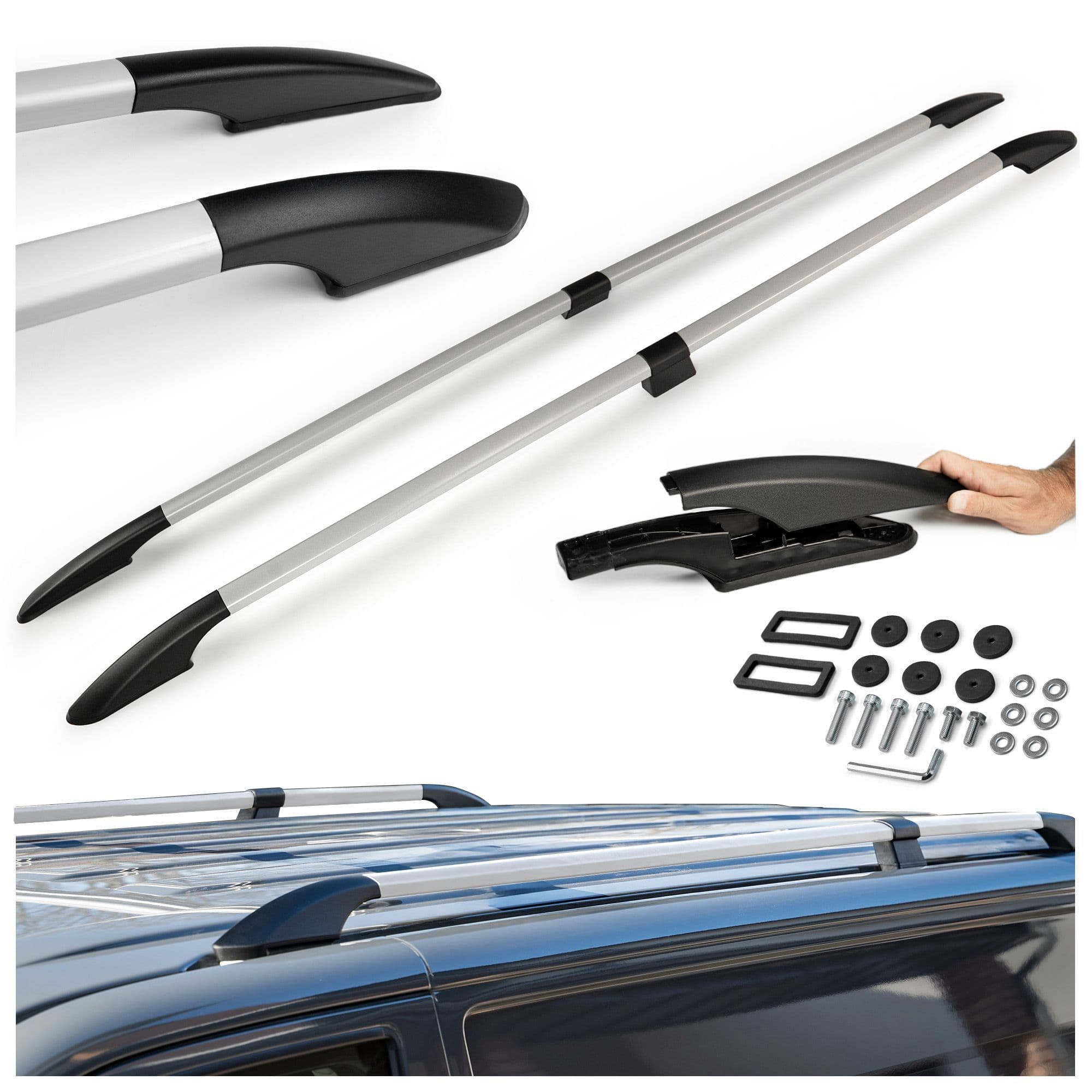 Split roof rails Solid — Silver, Aluminum | Plastic, Matte