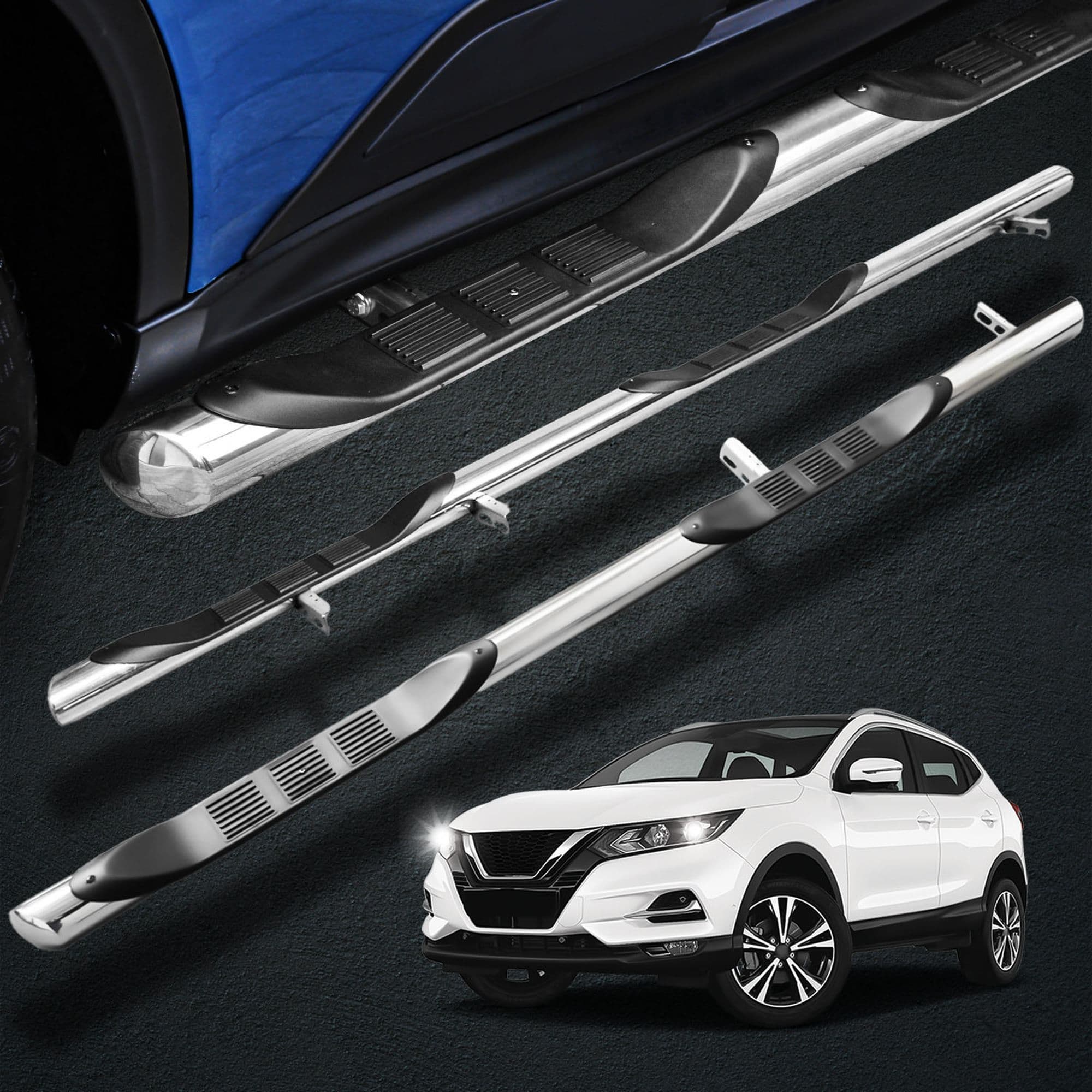 Side bars with steps BB005 — Chrome, Steel, Polished