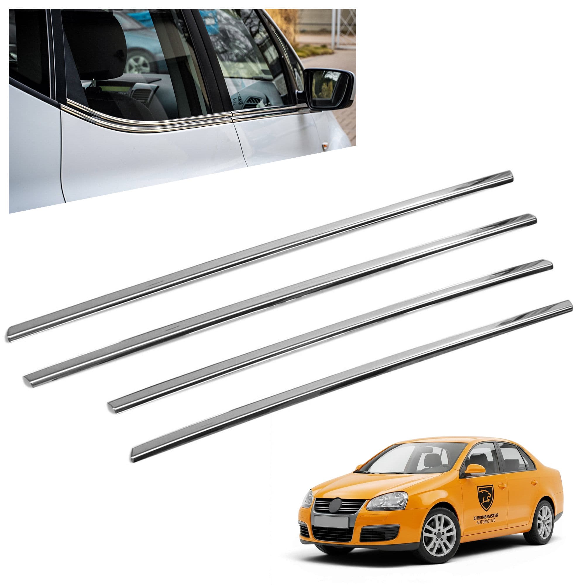 Lower side window trims — Chrome, Stainless steel, Polished