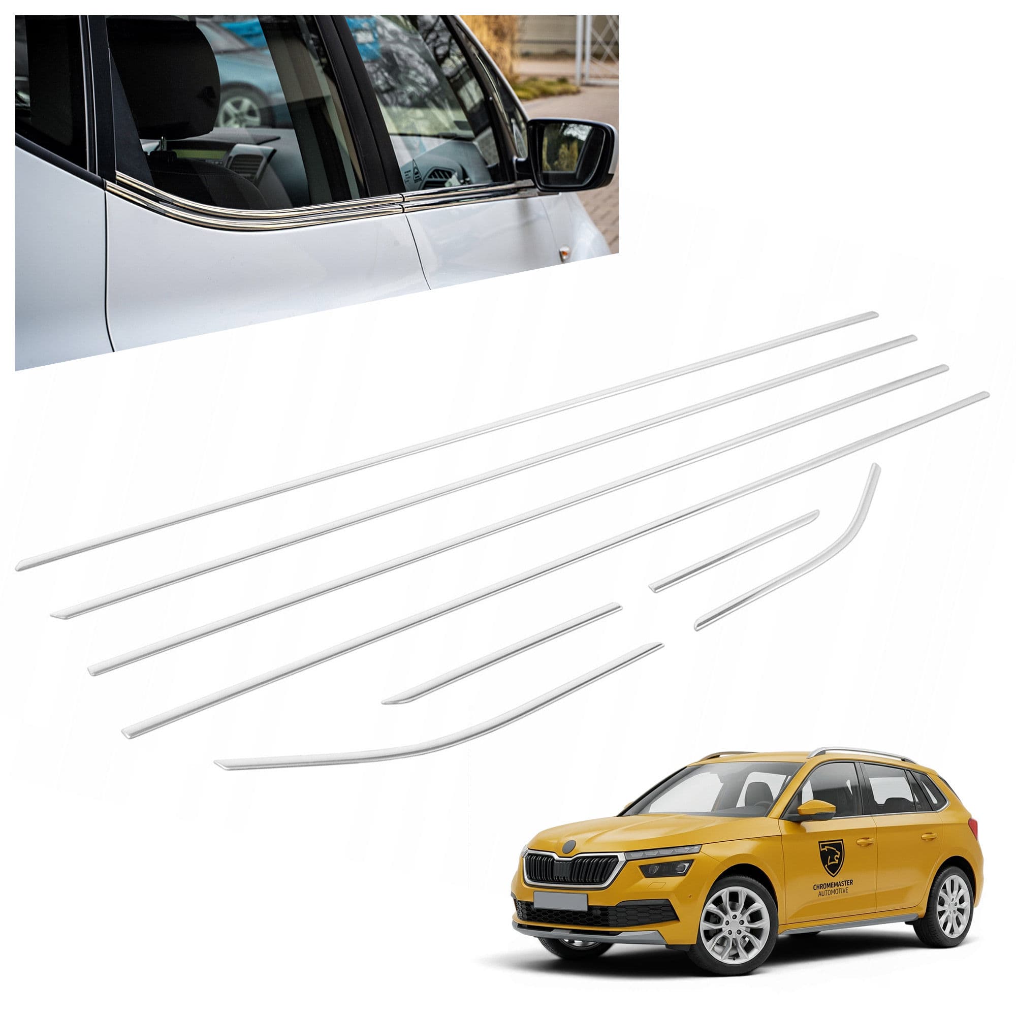 Lower side window trims — Chrome, Stainless steel, Polished