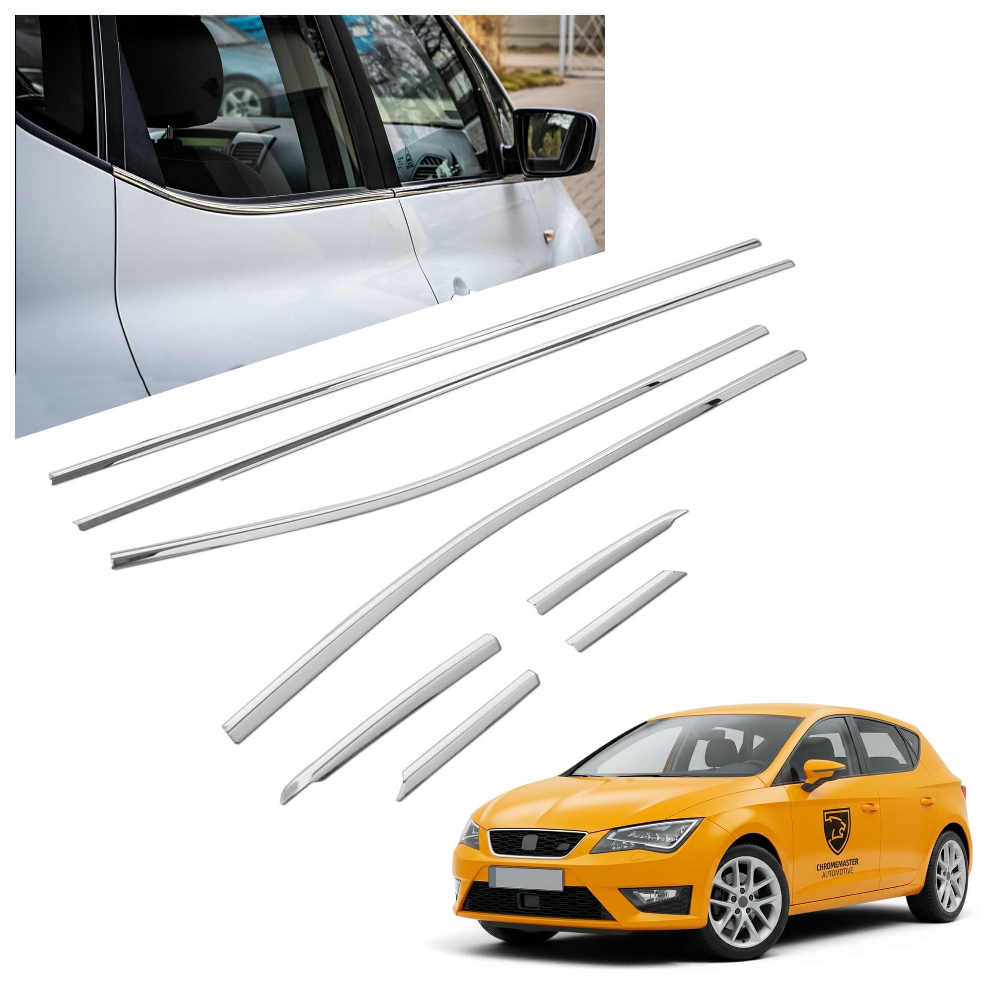 Lower side window trims — Chrome, Stainless steel, Polished