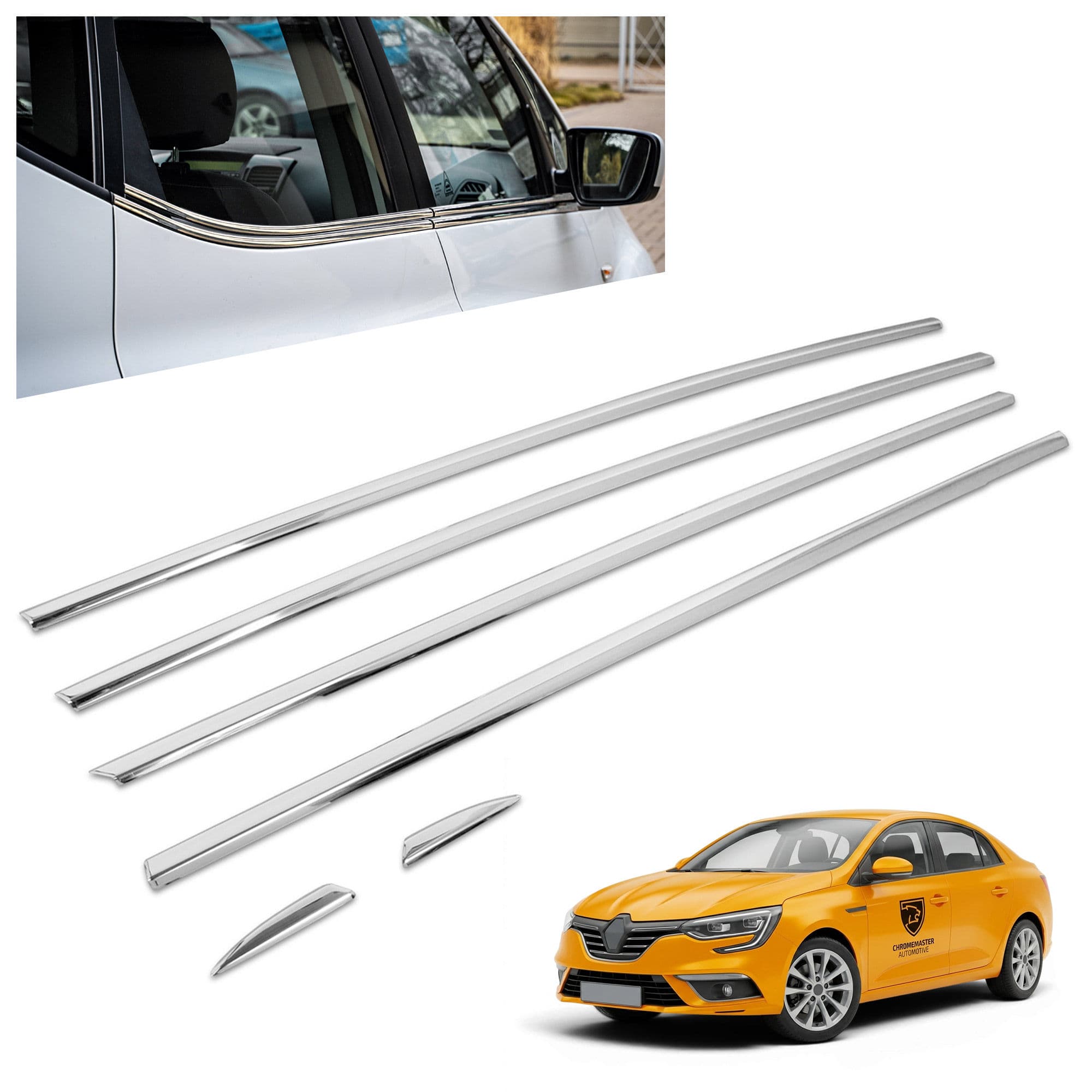 Lower side window trims — Chrome, Stainless steel, Polished