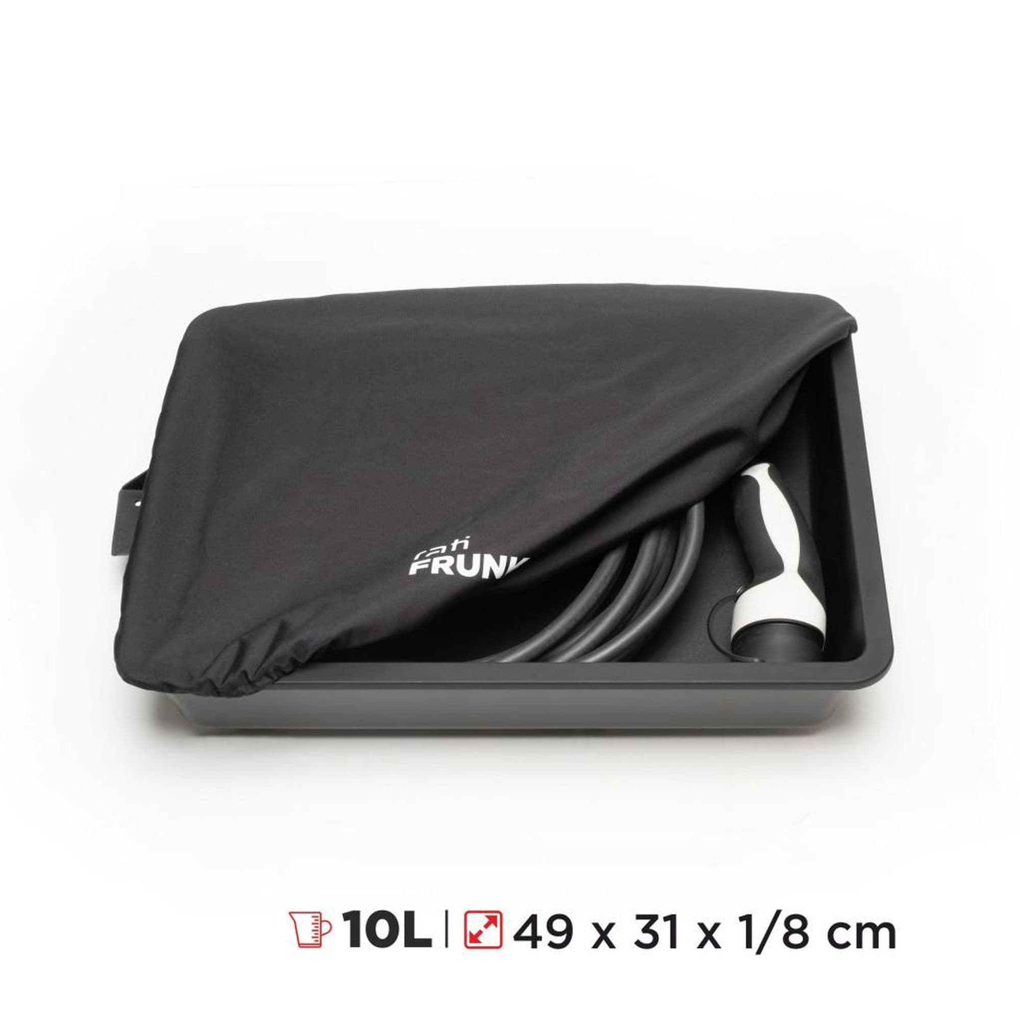 Under-hood storage box with gas strut FRUNK — Black, Plastic