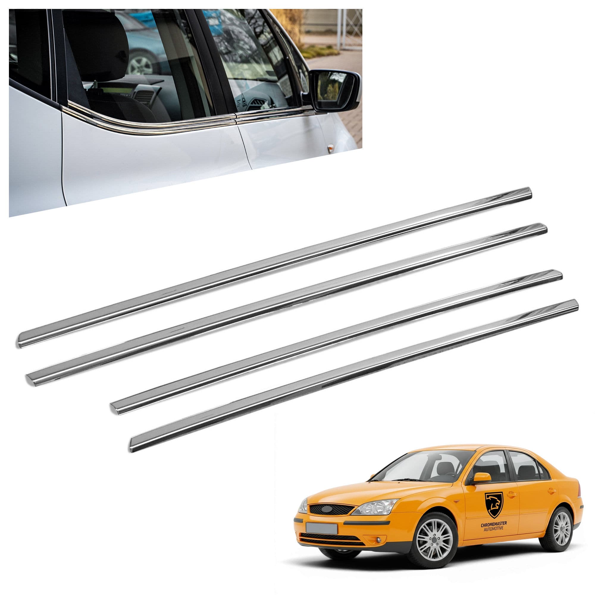 Lower side window trims — Chrome, Stainless steel, Polished