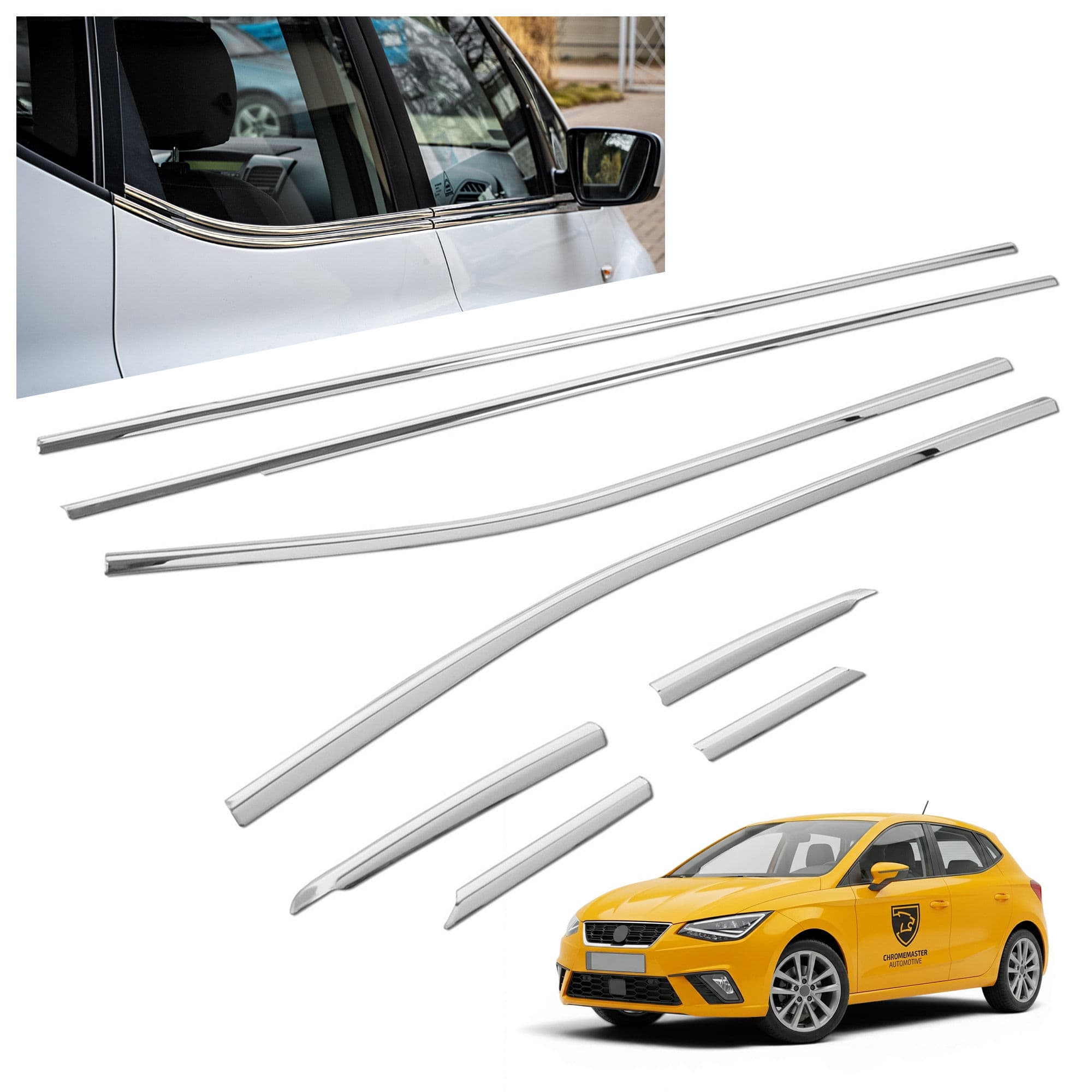 Lower side window trims — Chrome, Stainless steel, Polished