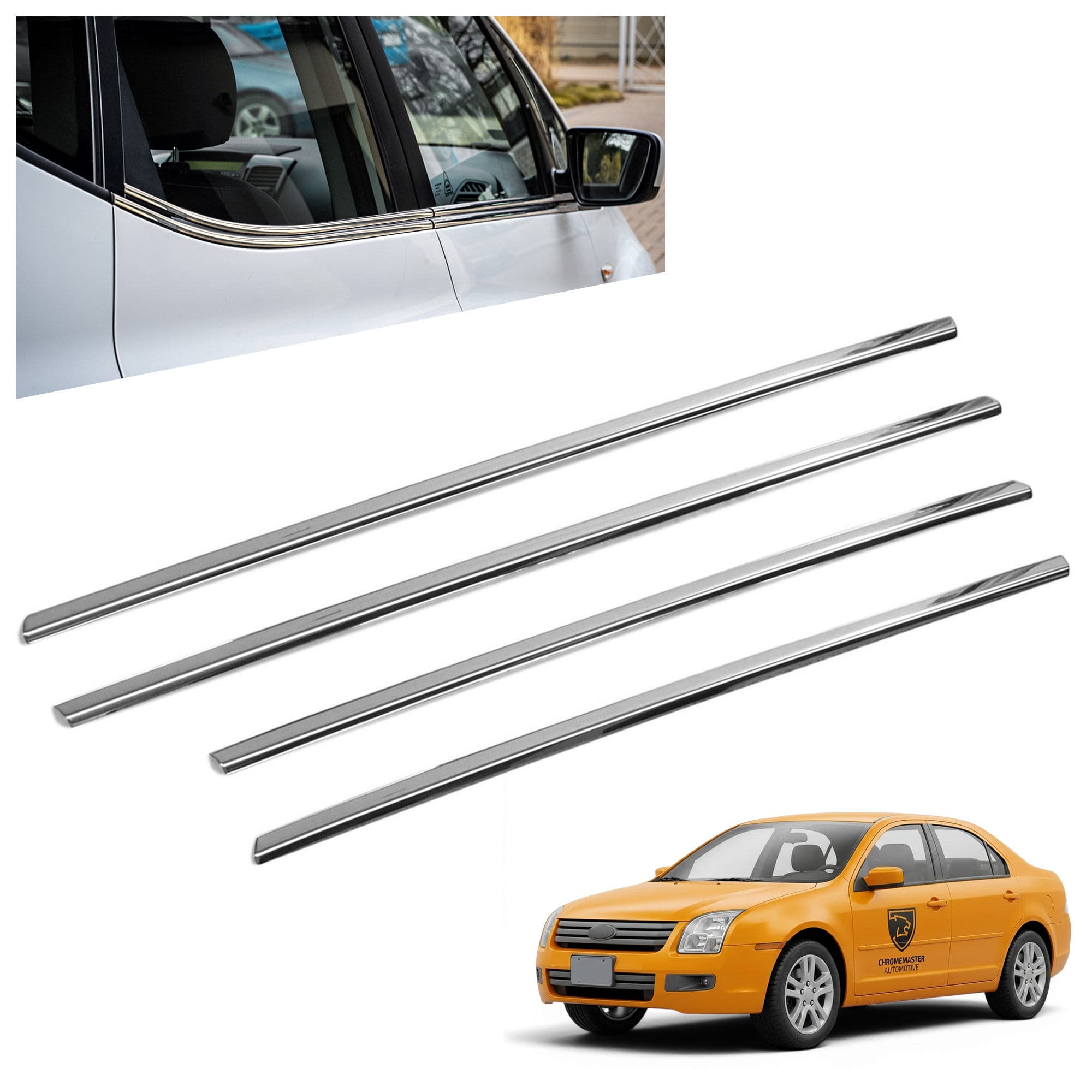 Lower side window trims — Chrome, Stainless steel, Polished
