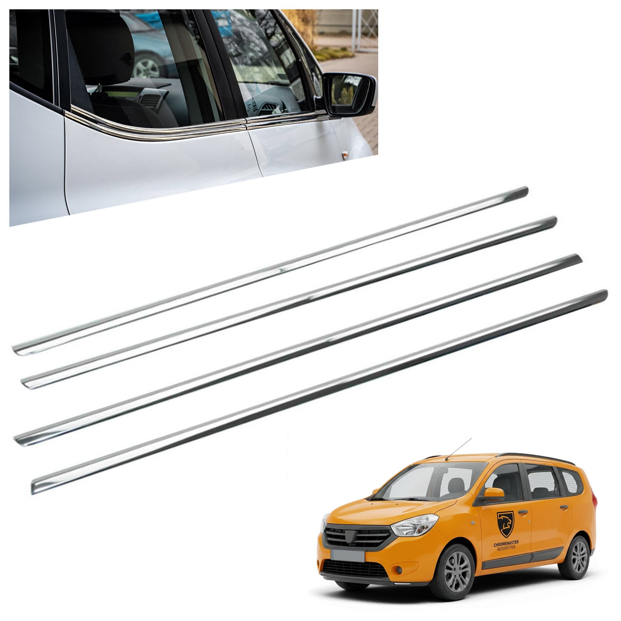 Lower side window trims — Chrome, Stainless steel, Polished