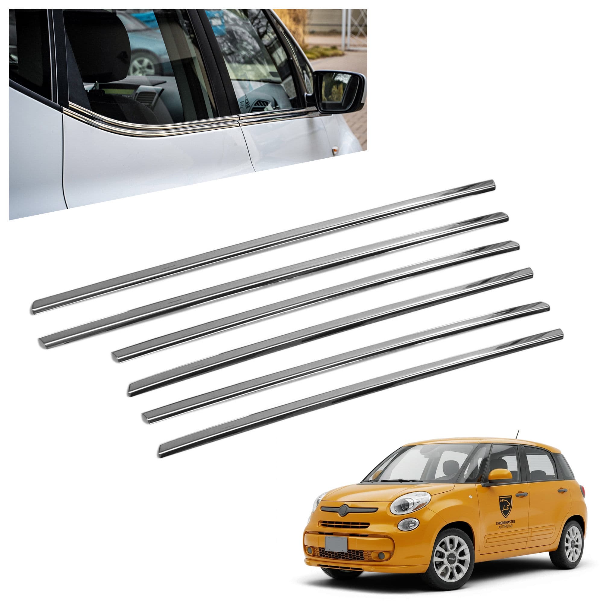 Lower side window trims — Chrome, Stainless steel, Polished