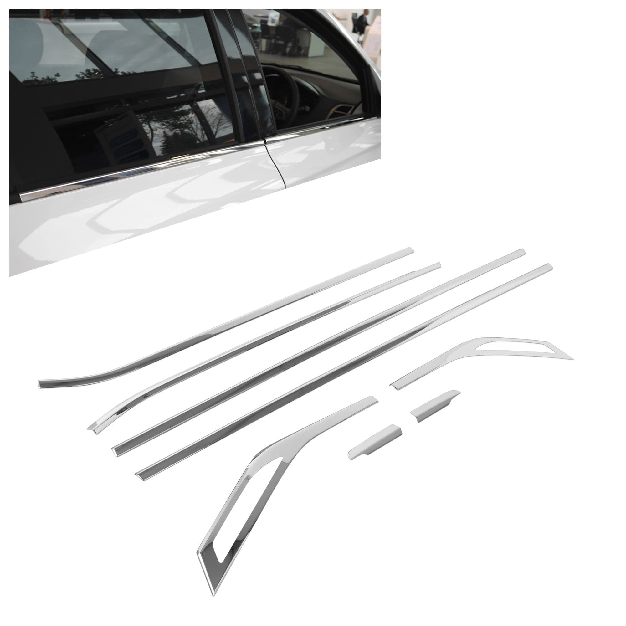 Lower side window trims — Chrome, Stainless steel, Polished