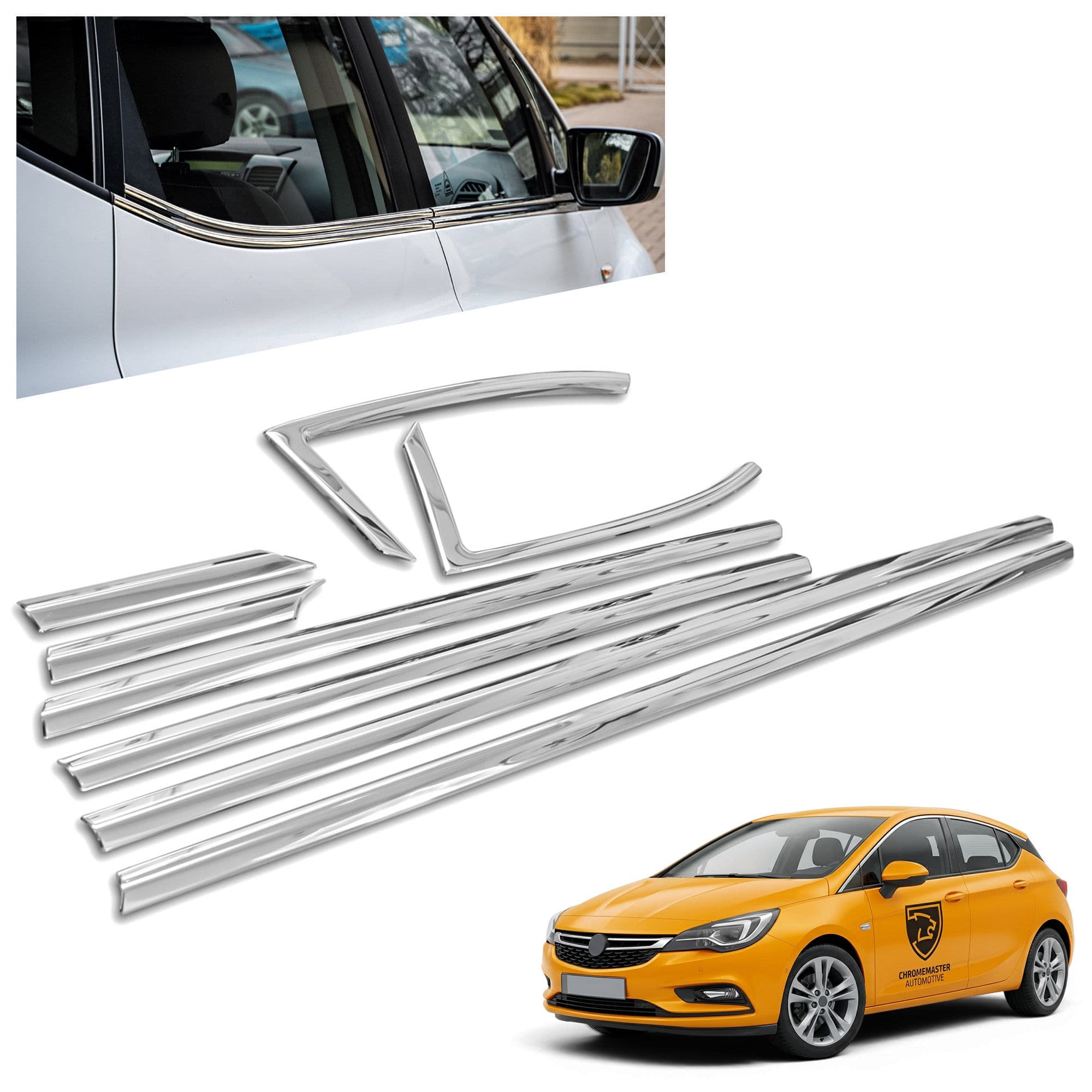 Lower side window trims — Chrome, Stainless steel, Polished