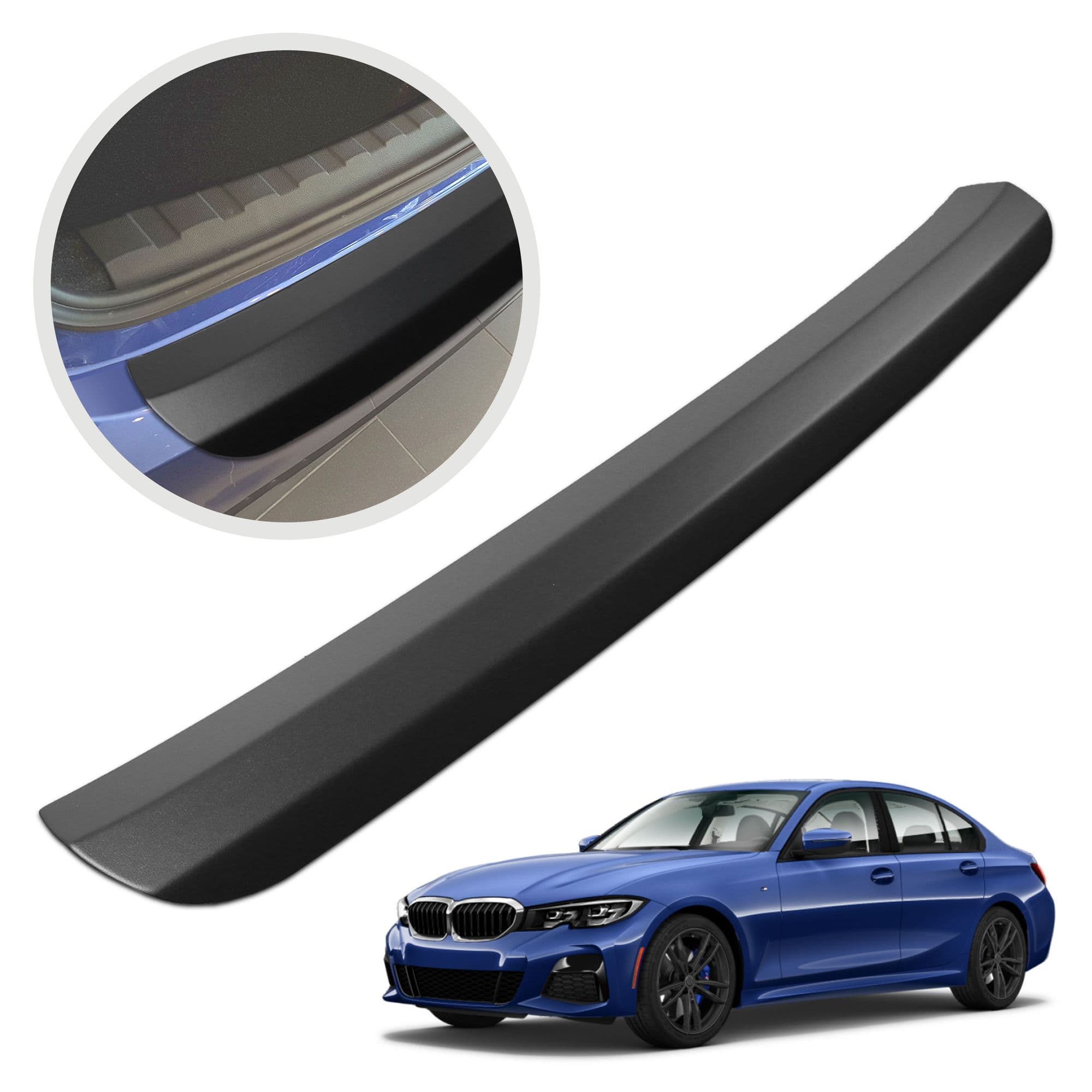 Rear bumper trim — Black, ABS plastic, Matte